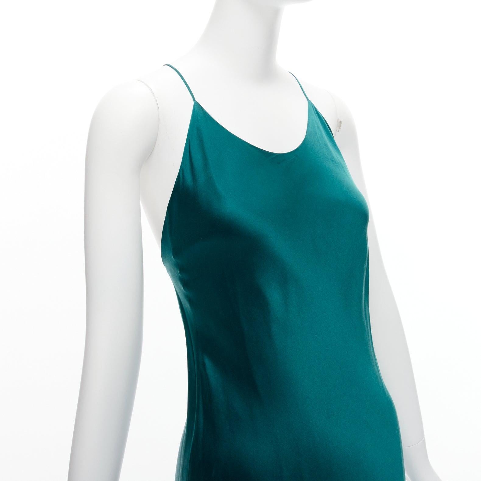 OLIVIA VON HALLE 100% silk turquoise green satin strappy slip dress Size 1 XS 2