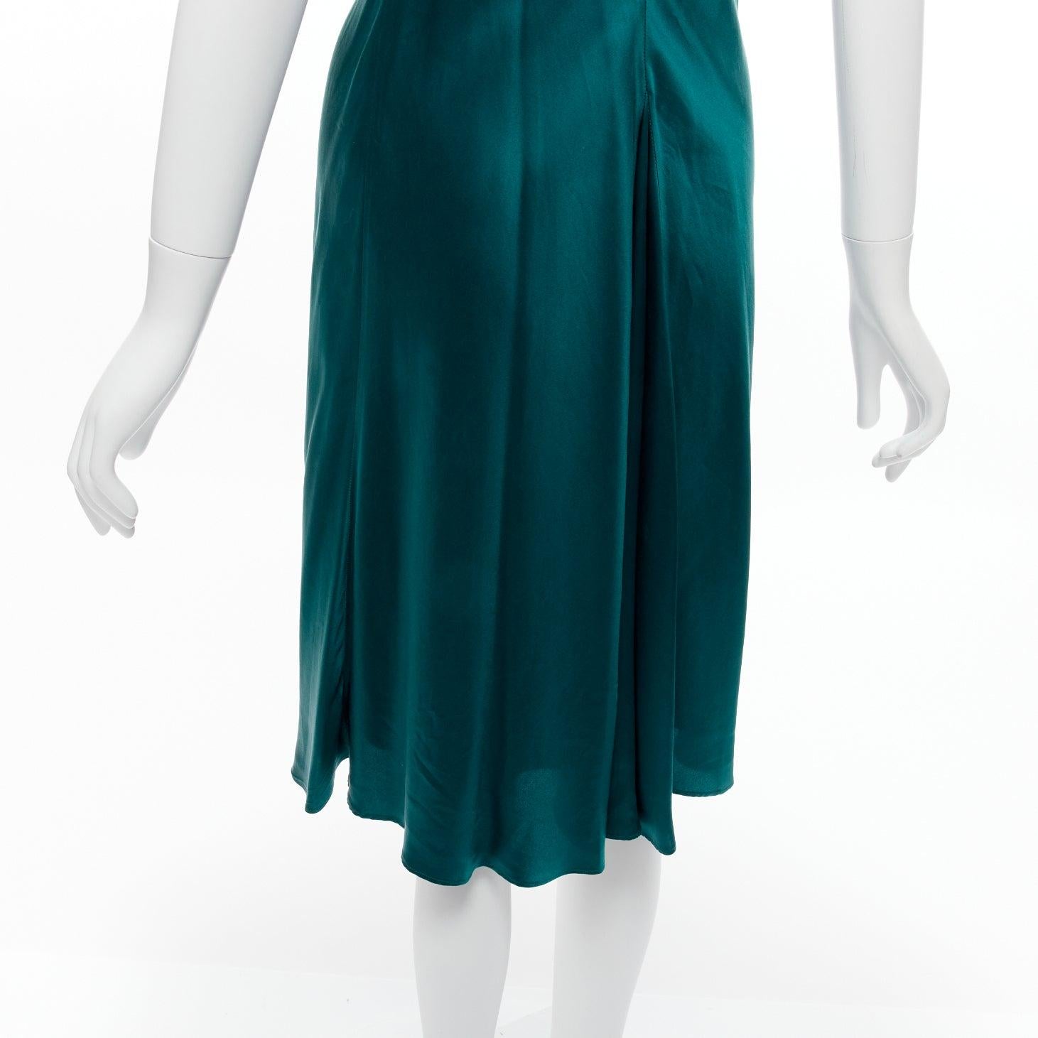 Women's OLIVIA VON HALLE 100% silk turquoise green satin strappy slip dress Size 1 XS For Sale