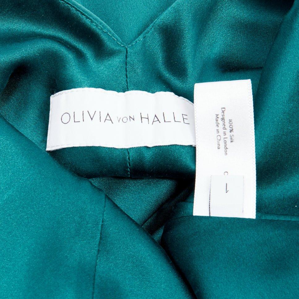 OLIVIA VON HALLE 100% silk turquoise green satin strappy slip dress Size 1 XS 4