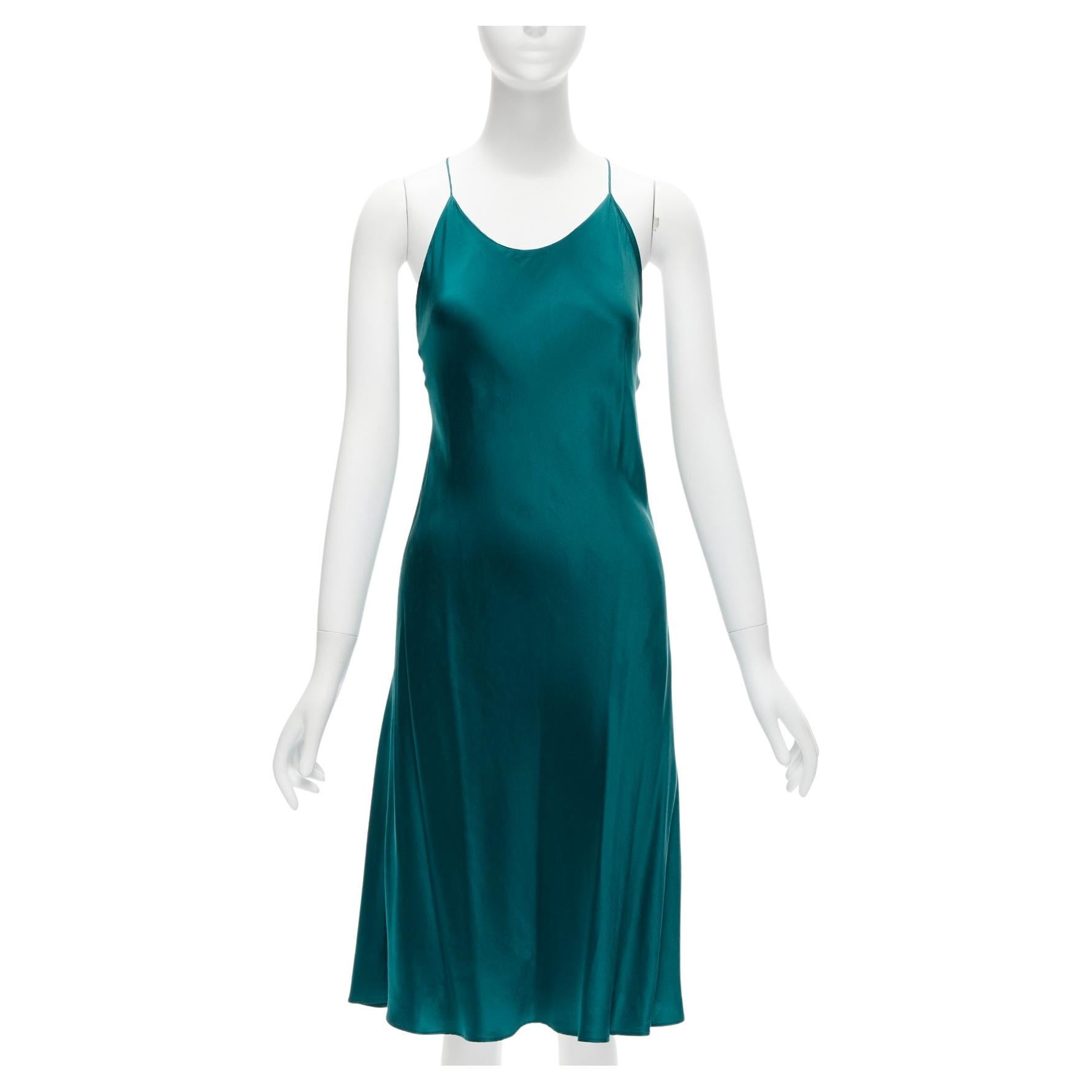 OLIVIA VON HALLE Robe à bretelles en satin 100% soie vert turquoise Taille 1 XS en vente