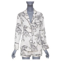 OLIVIA VON HALLE 2020 Lila Carlyle white tiger print silk pajama shorts set Sz1