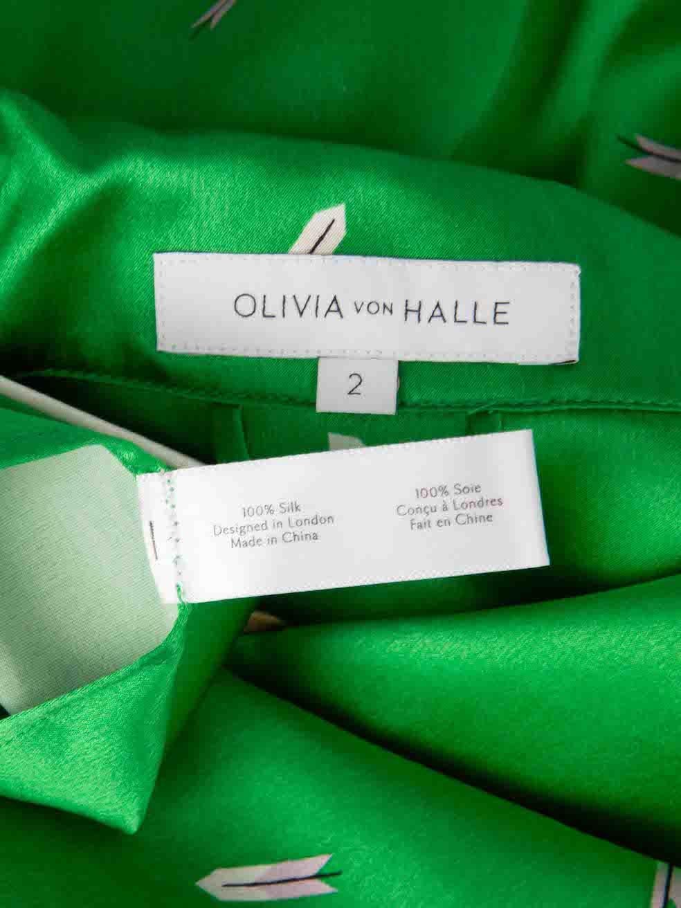 Women's Olivia Von Halle A/W18 Green Silk Arrow Print Pyjama Set Size S For Sale