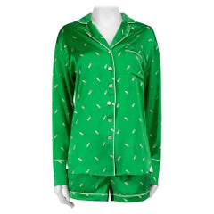 Olivia Von Halle A/W18 - Pyjama en soie verte imprimé Arrow - Taille S