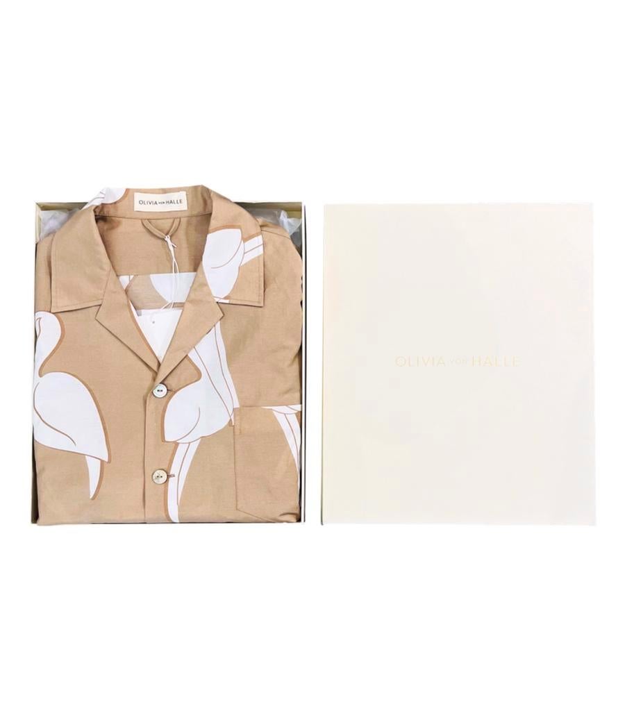 Beige Pigiama in cotone e seta con stampa a pellicano di Olivia Von Halle in vendita