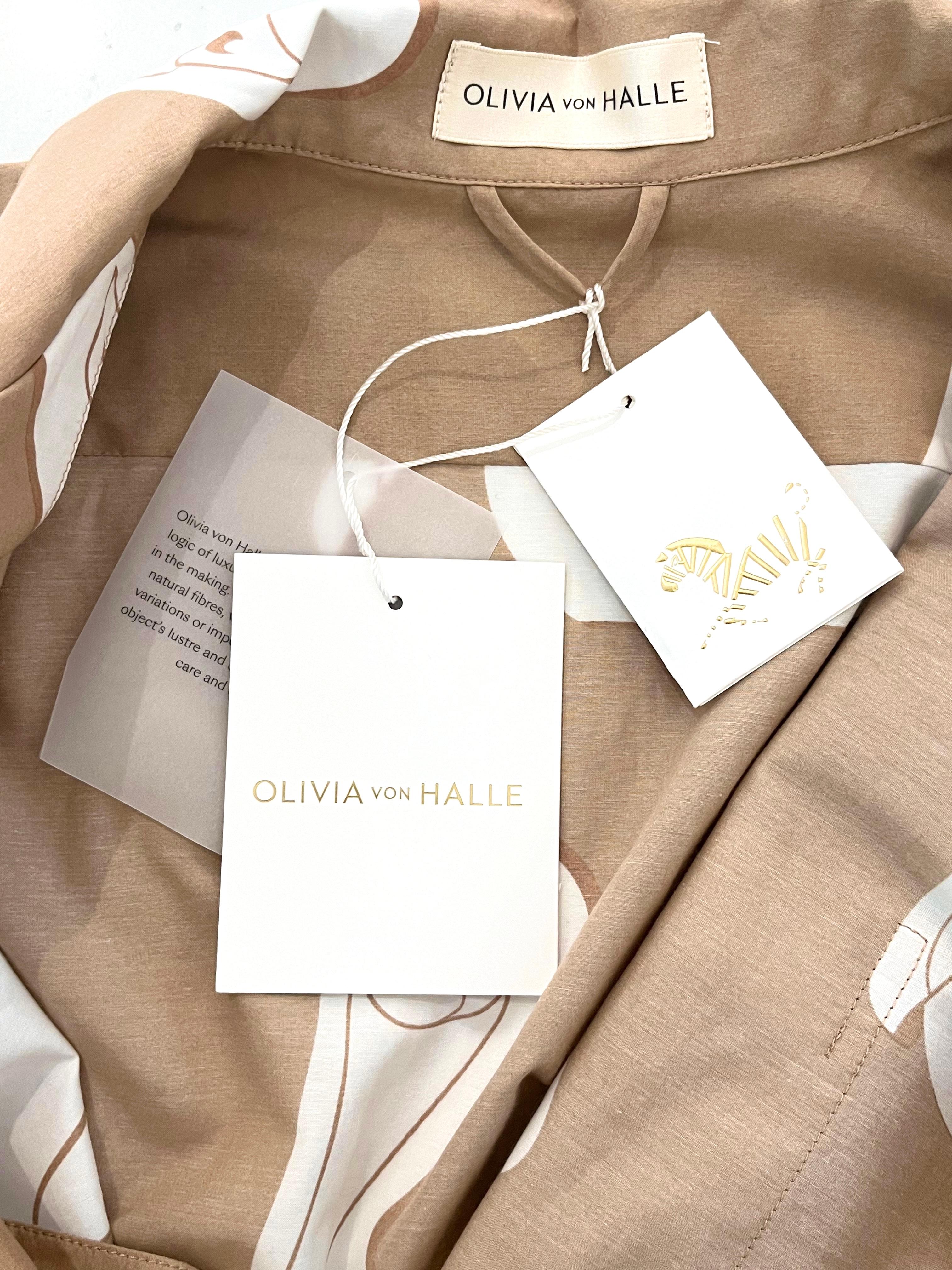 Pigiama in cotone e seta con stampa a pellicano di Olivia Von Halle in vendita 1