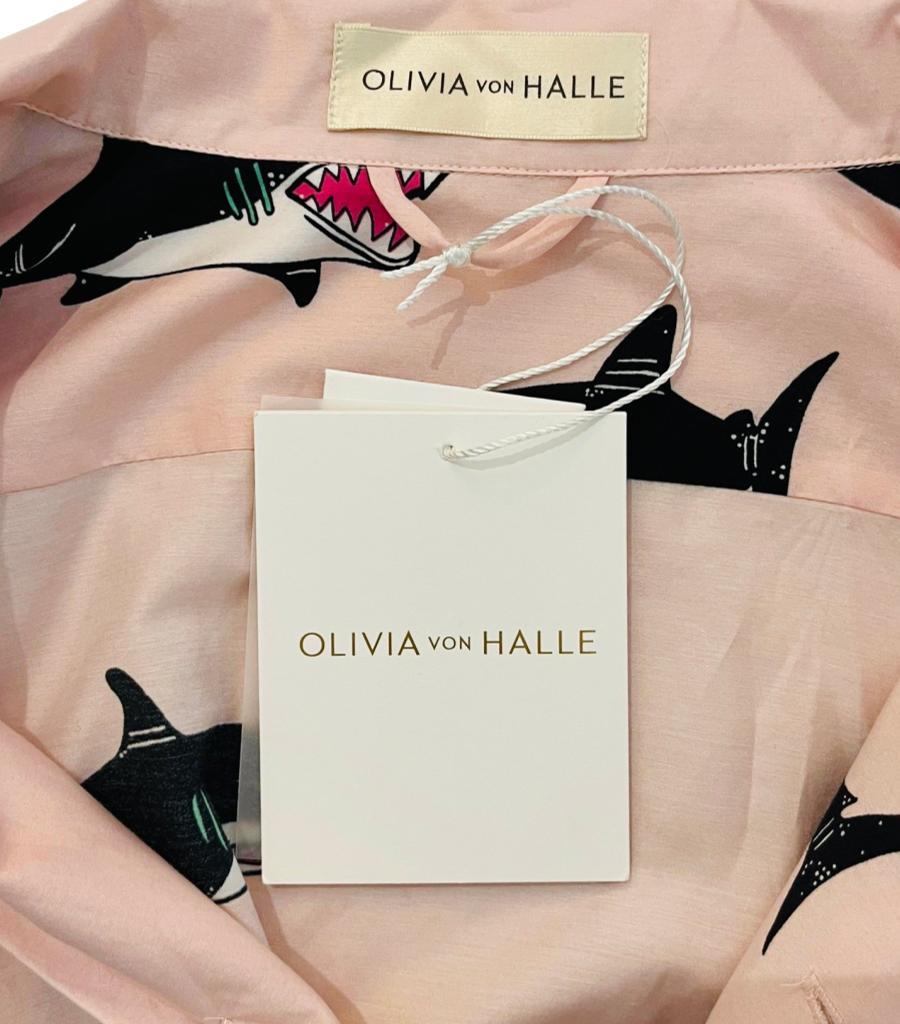 Olivia Von Halle Cotton & Silk Shark Print Pyjamas For Sale 6