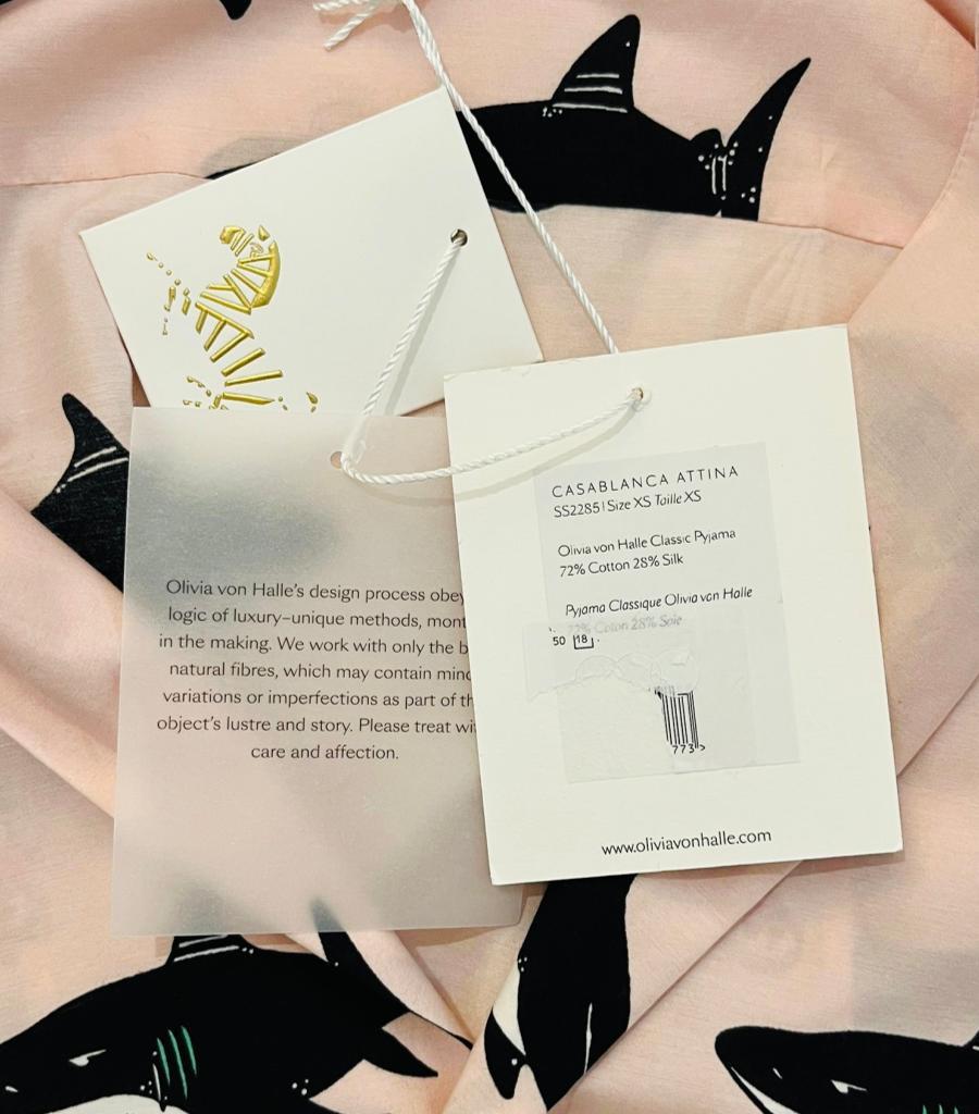 Olivia Von Halle Cotton & Silk Shark Print Pyjamas For Sale 7