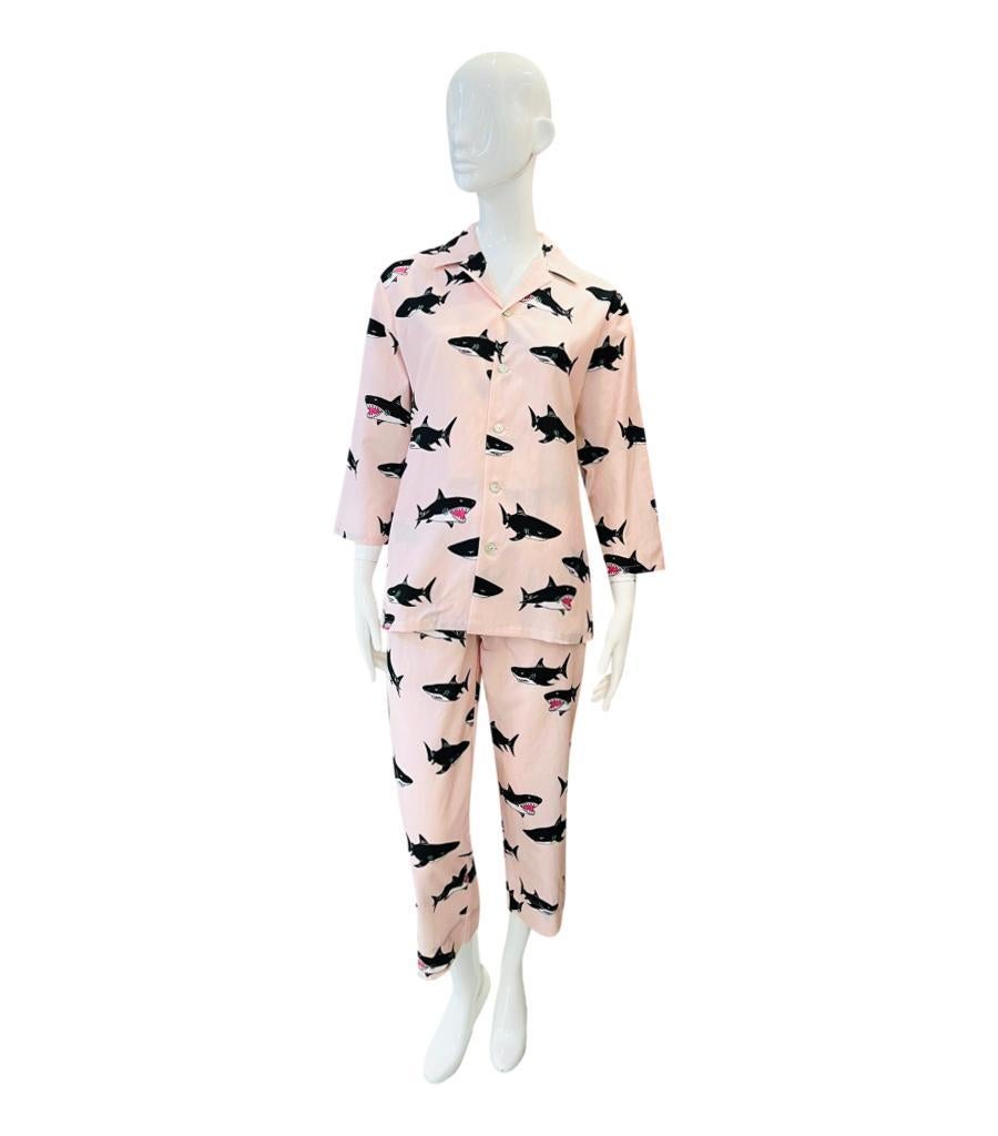 Beige Olivia Von Halle Cotton & Silk Shark Print Pyjamas For Sale