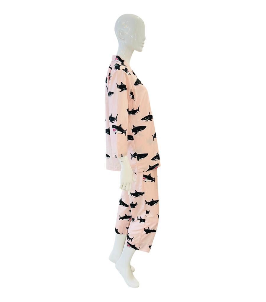 Olivia Von Halle Cotton & Silk Shark Print Pyjamas In New Condition For Sale In London, GB