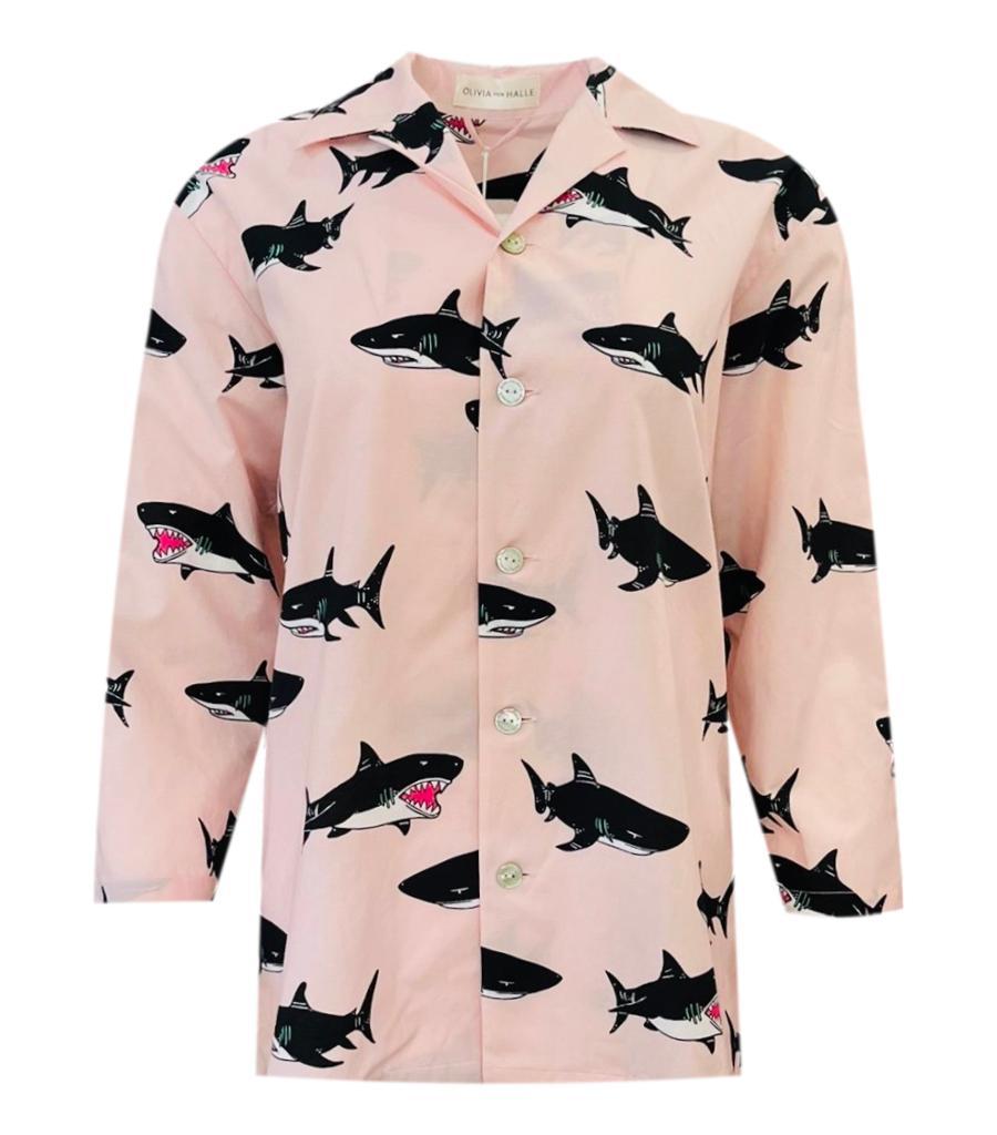 Olivia Von Halle Cotton & Silk Shark Print Pyjamas For Sale 1