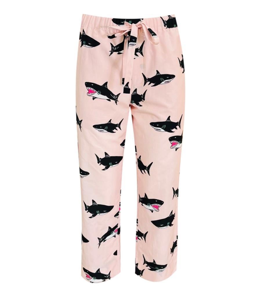 Olivia Von Halle Cotton & Silk Shark Print Pyjamas For Sale 2