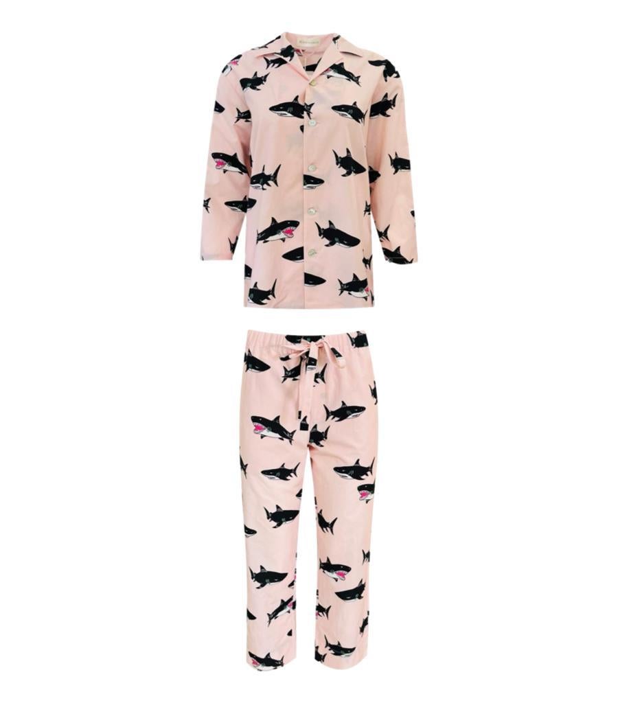Olivia Von Halle Cotton & Silk Shark Print Pyjamas For Sale 3