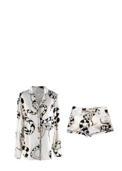 Olivia Von Halle Ivory Snake Print Silk-Satin Short Pyjamas