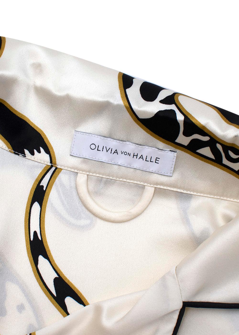 Olivia Von Halle Ivory Snake Print Silk-Satin Short Pyjamas In New Condition In London, GB
