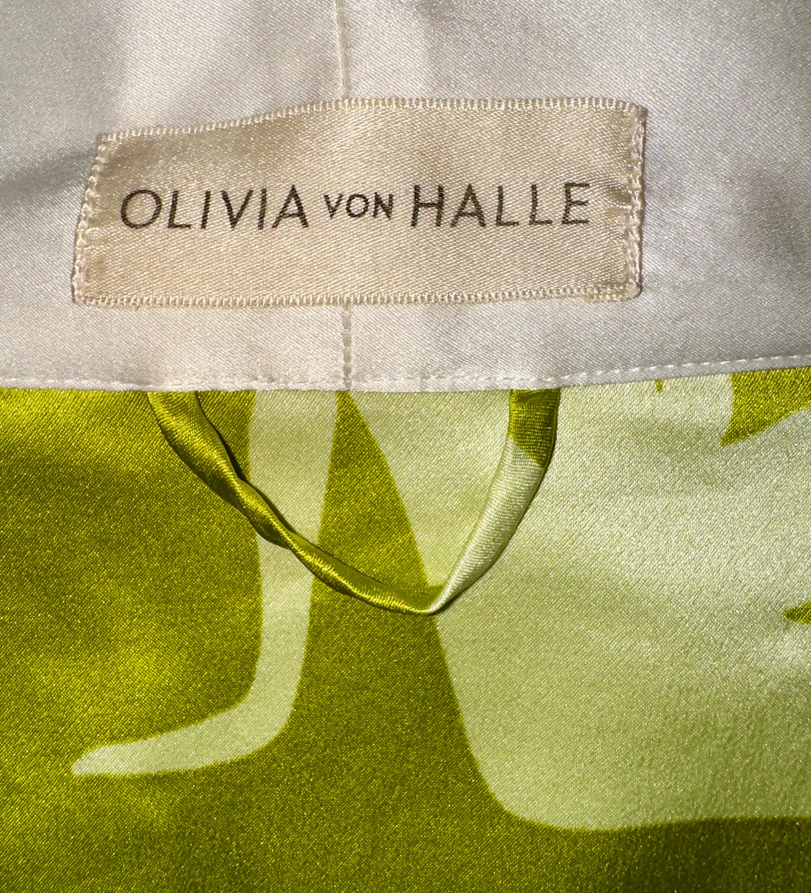 OLIVIA VON HALLE Lime Silhouette Print Silk Dressing Gown Kimono Robe OS 2