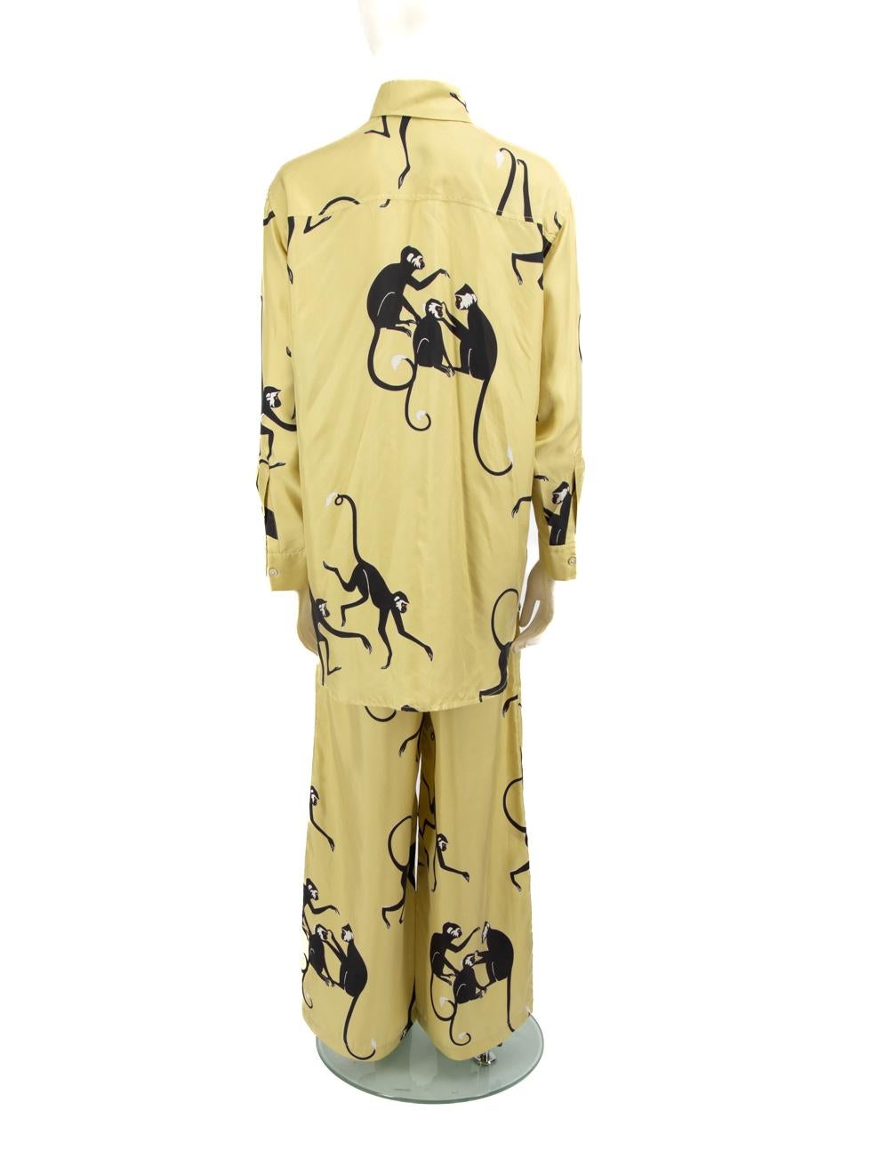 Beige Olivia Von Halle Monkey Pattern Silk Sleeper Set Size XS