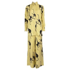 Olivia Von Halle Monkey Pattern Silk Sleeper Set Size XS