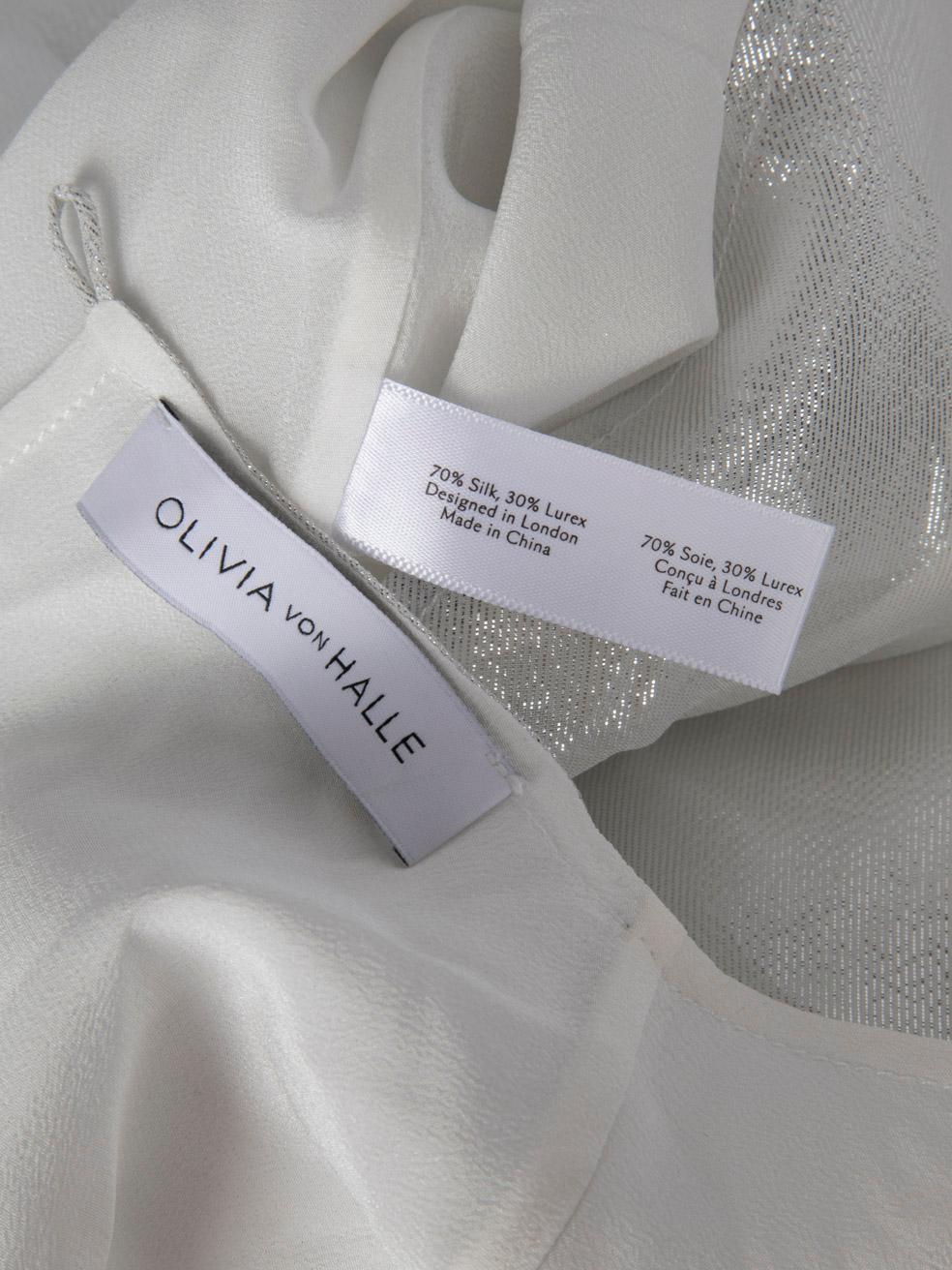 Olivia Von Halle Silver Silk Midi Dress Size S 1