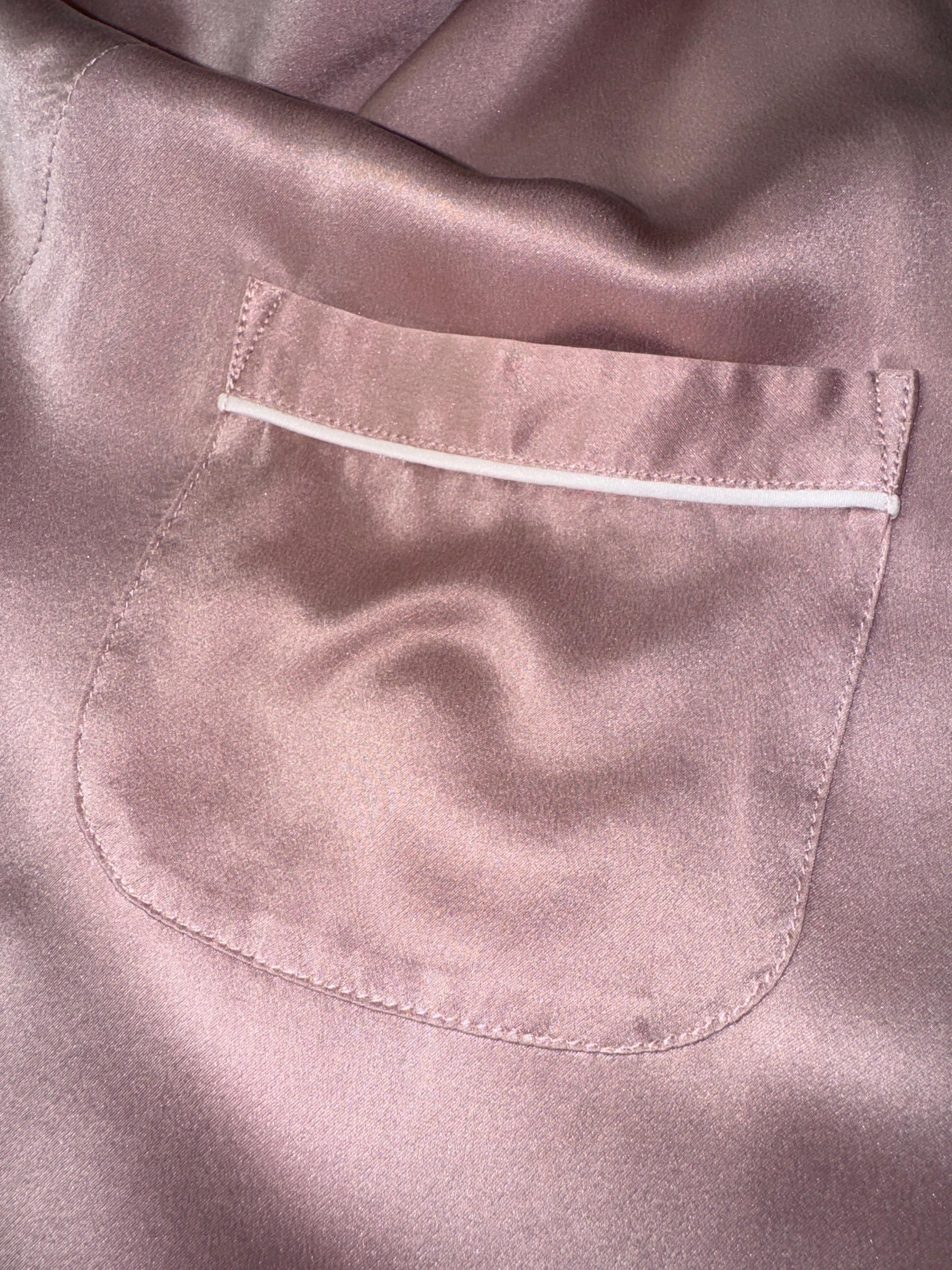 OLIVIA VON HALLE Bata intemporal de seda rosa rubor con cinturón XS/S Beige en venta