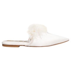 Olivia Von Halle White Feather Trim Mules Size IT 38