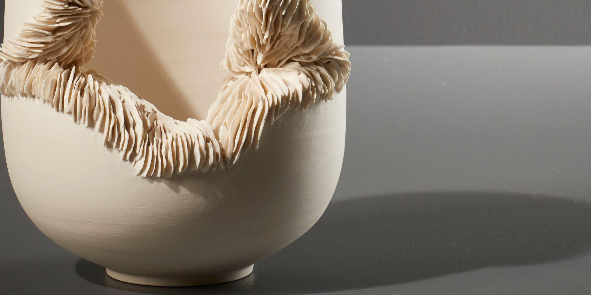 Crafting precise forms to resemble organisms, these unique bowls harmoniously combine the man-made with nature. Using porcelain for its inherent qualities of purity and simplicity, Olivia covers her precise, wheel thrown pieces in hand built