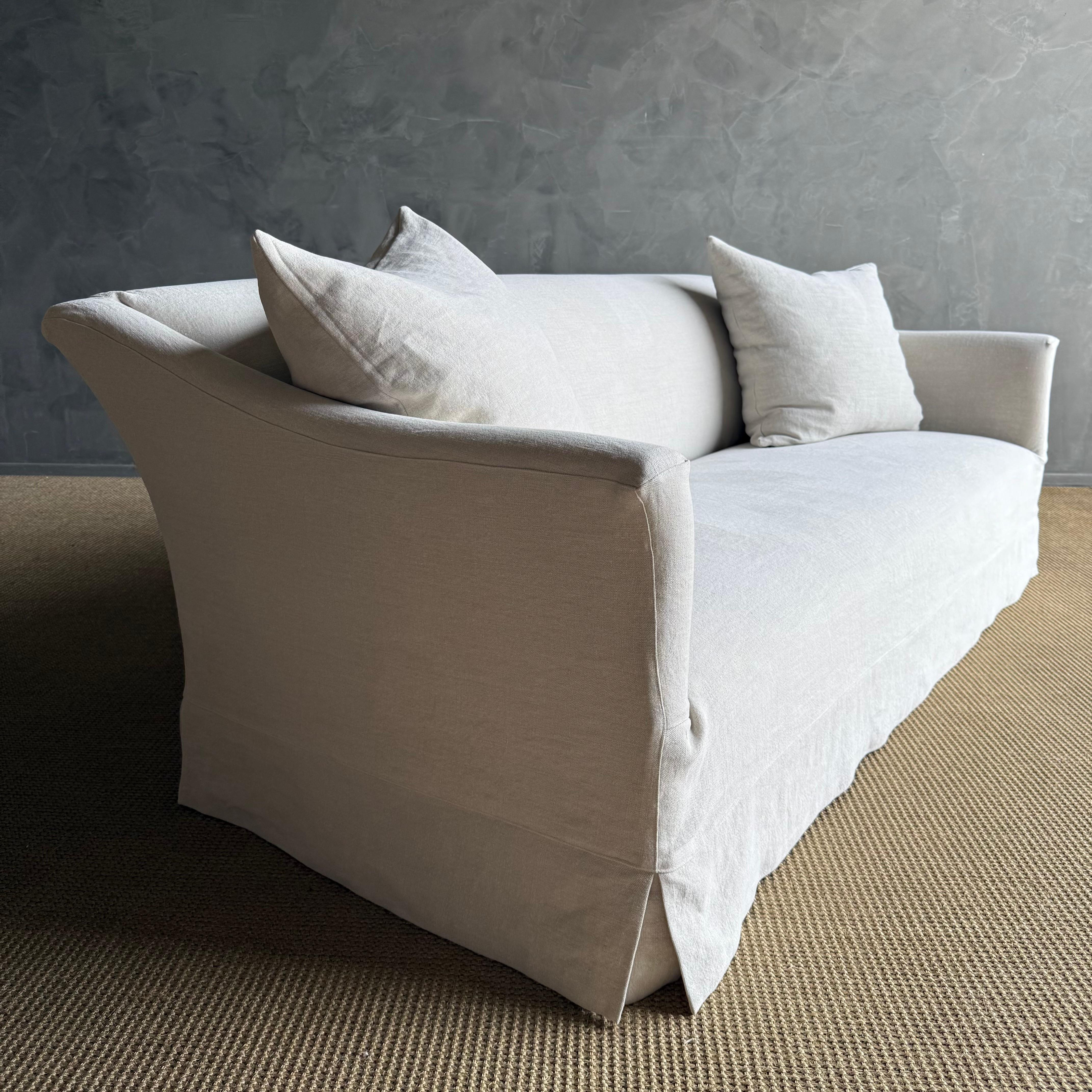 Olivier Belgian Style Slip Covered Sofa in 100% Linen For Sale 3