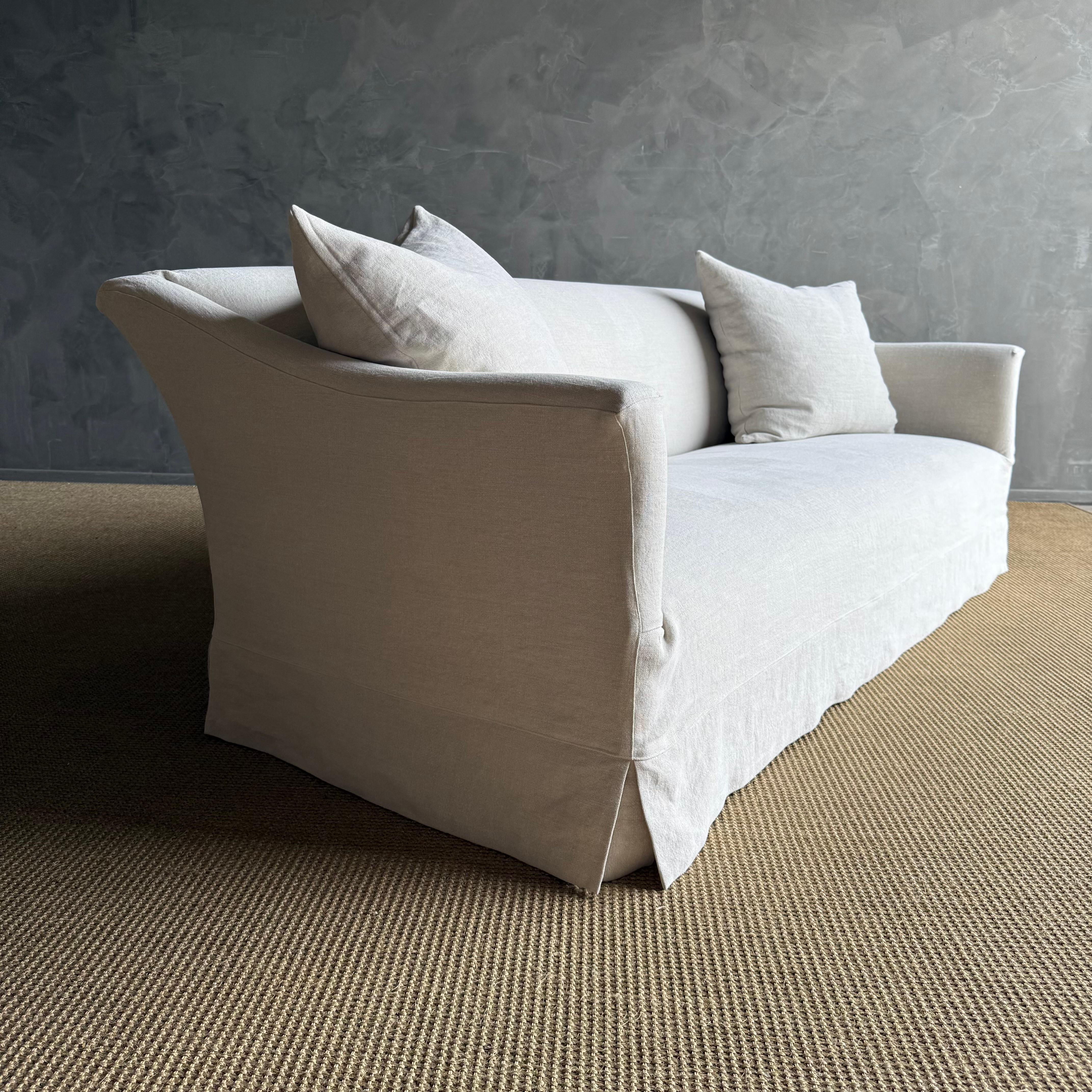 Olivier Belgian Style Slip Covered Sofa in 100% Linen For Sale 4