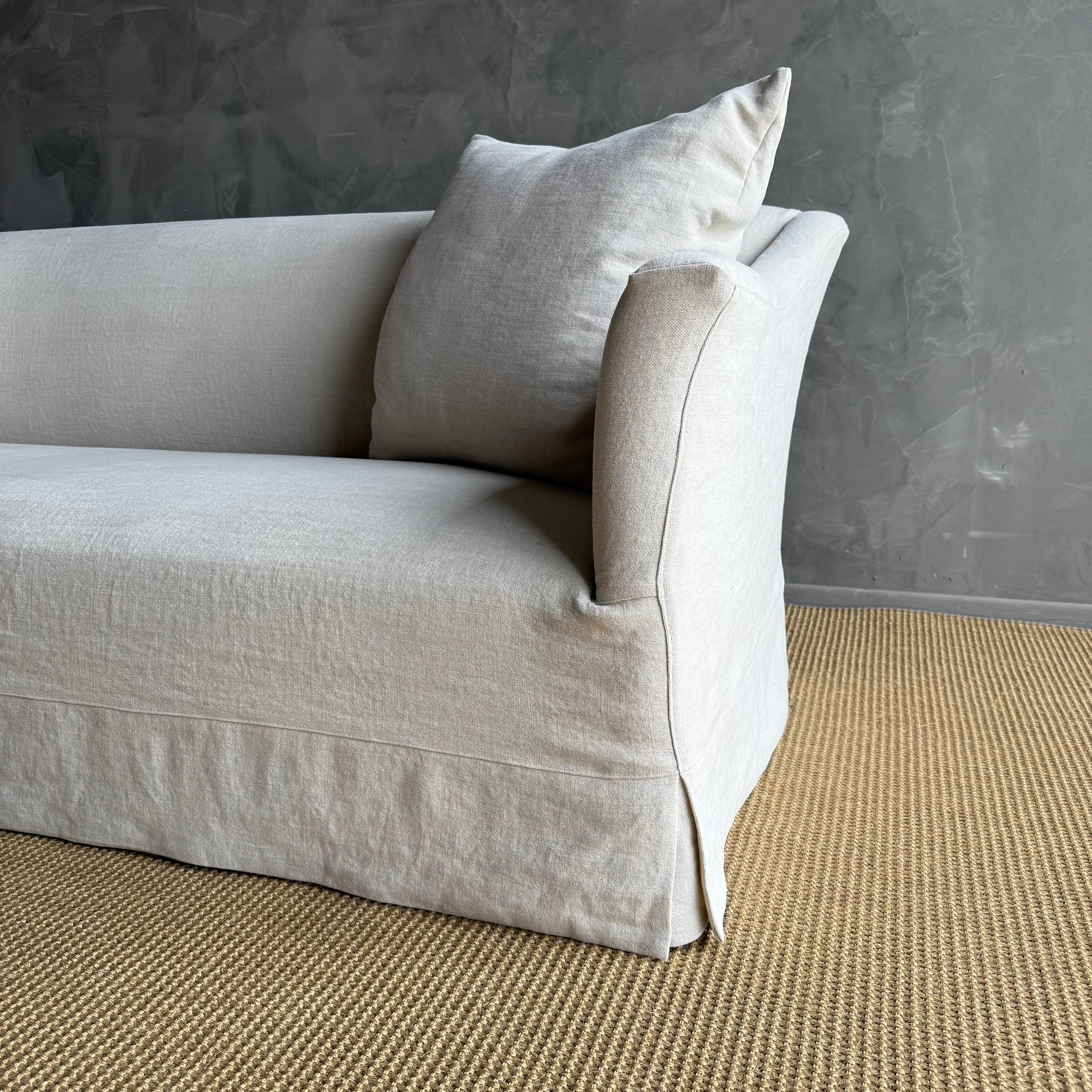 Organic Modern Olivier Belgian Style Slip Covered Sofa in 100% Linen For Sale