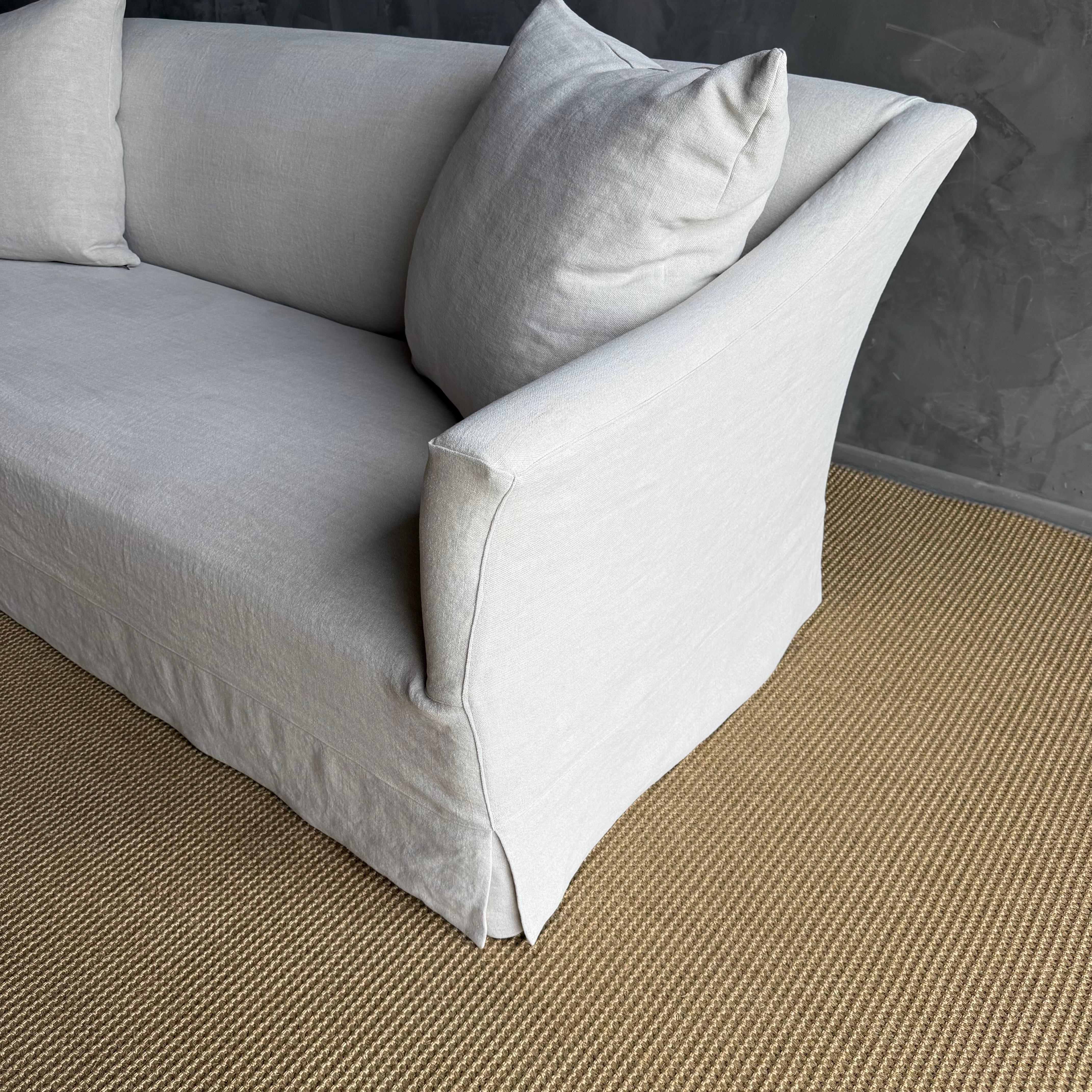 Contemporary Olivier Belgian Style Slip Covered Sofa in 100% Linen For Sale