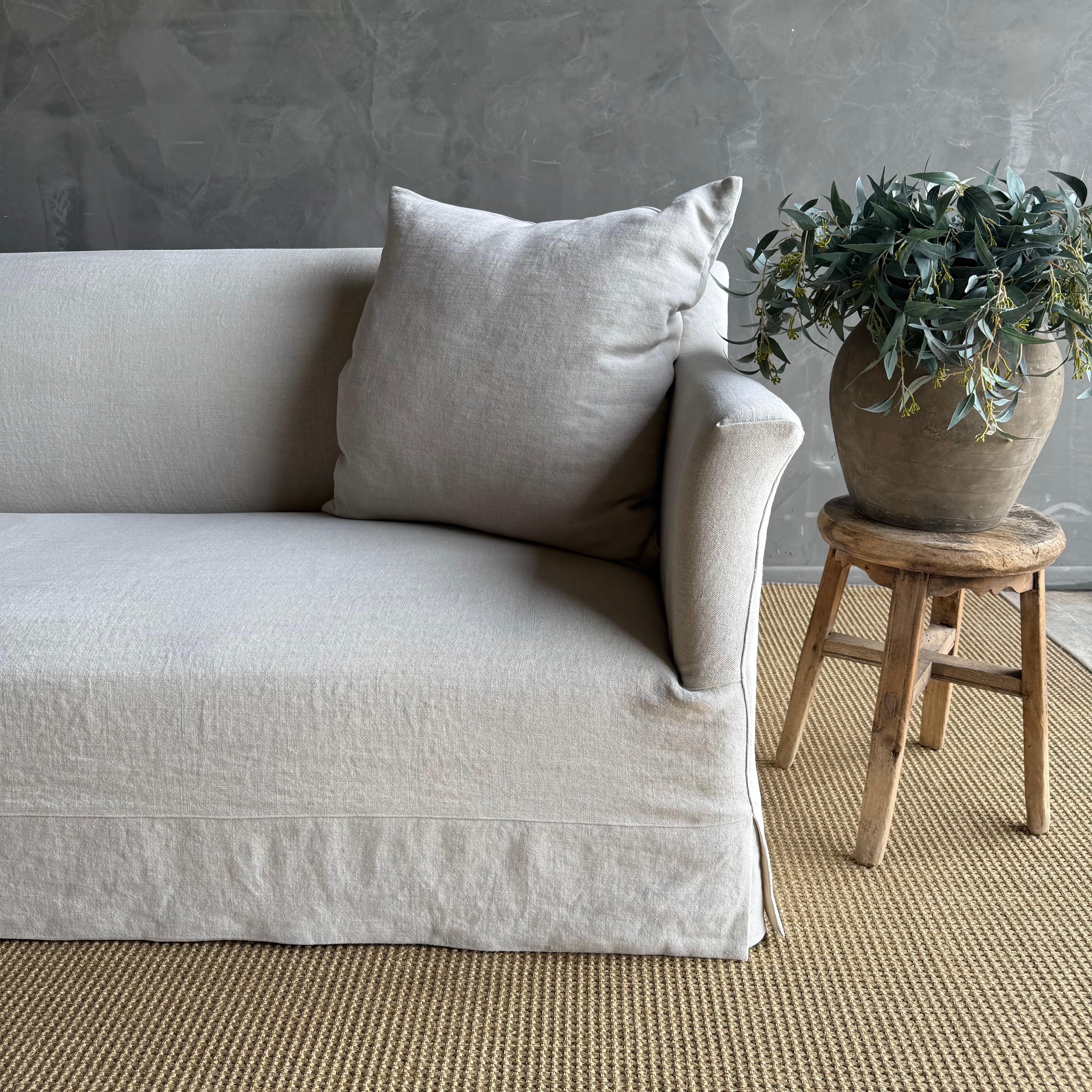 Cotton Olivier Belgian Style Slip Covered Sofa in 100% Linen For Sale