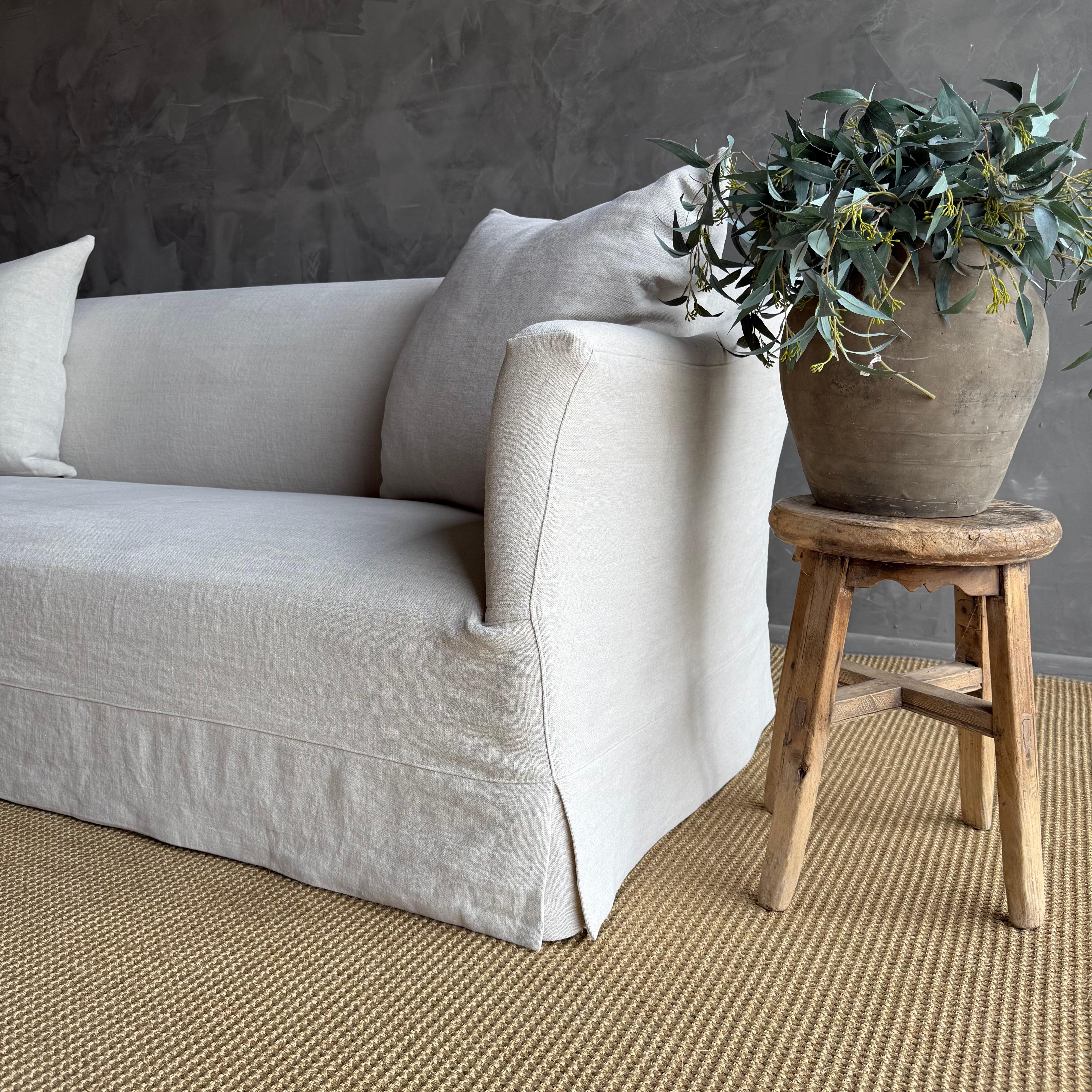 Olivier Belgian Style Slip Covered Sofa in 100% Linen For Sale 1