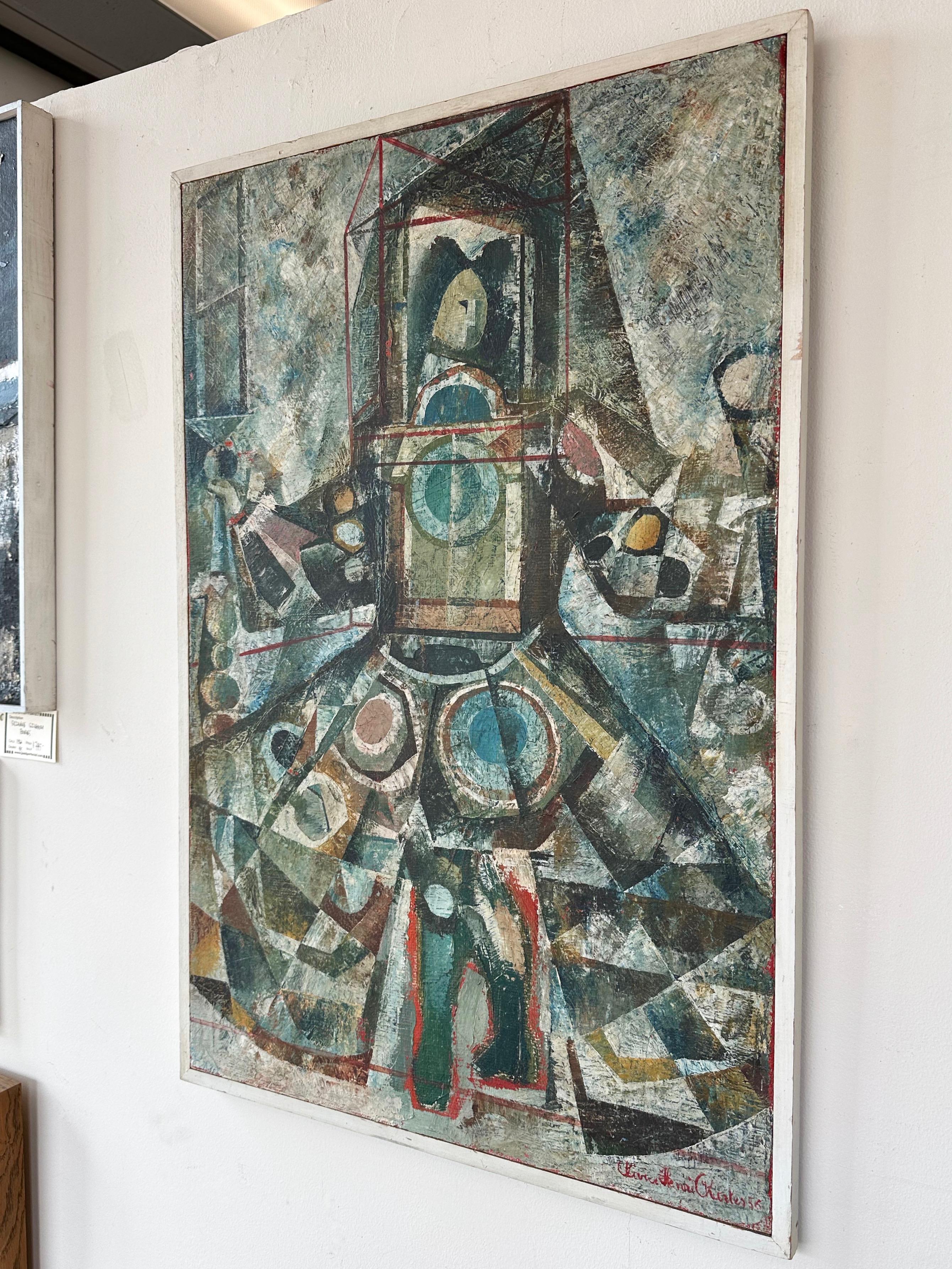 Peinture à l'huile cubiste sur toile, Olivier Charles, Prince Aldobrandini, 1956 en vente 10