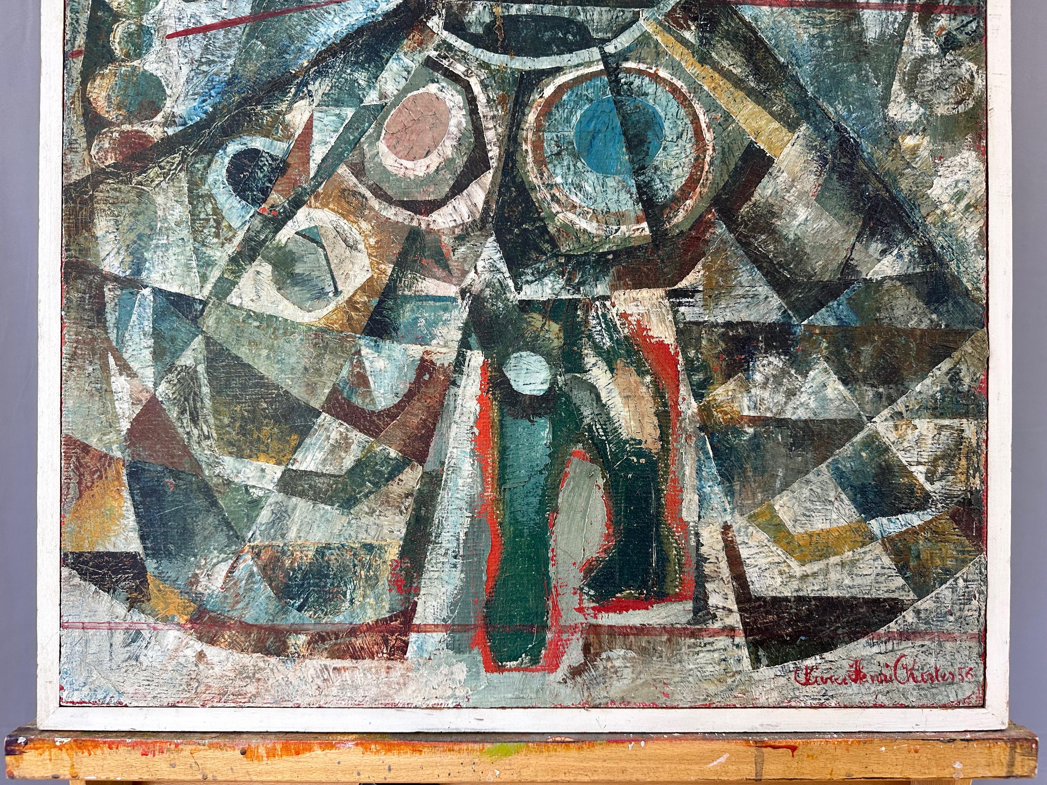 Mid-Century Modern Peinture à l'huile cubiste sur toile, Olivier Charles, Prince Aldobrandini, 1956 en vente