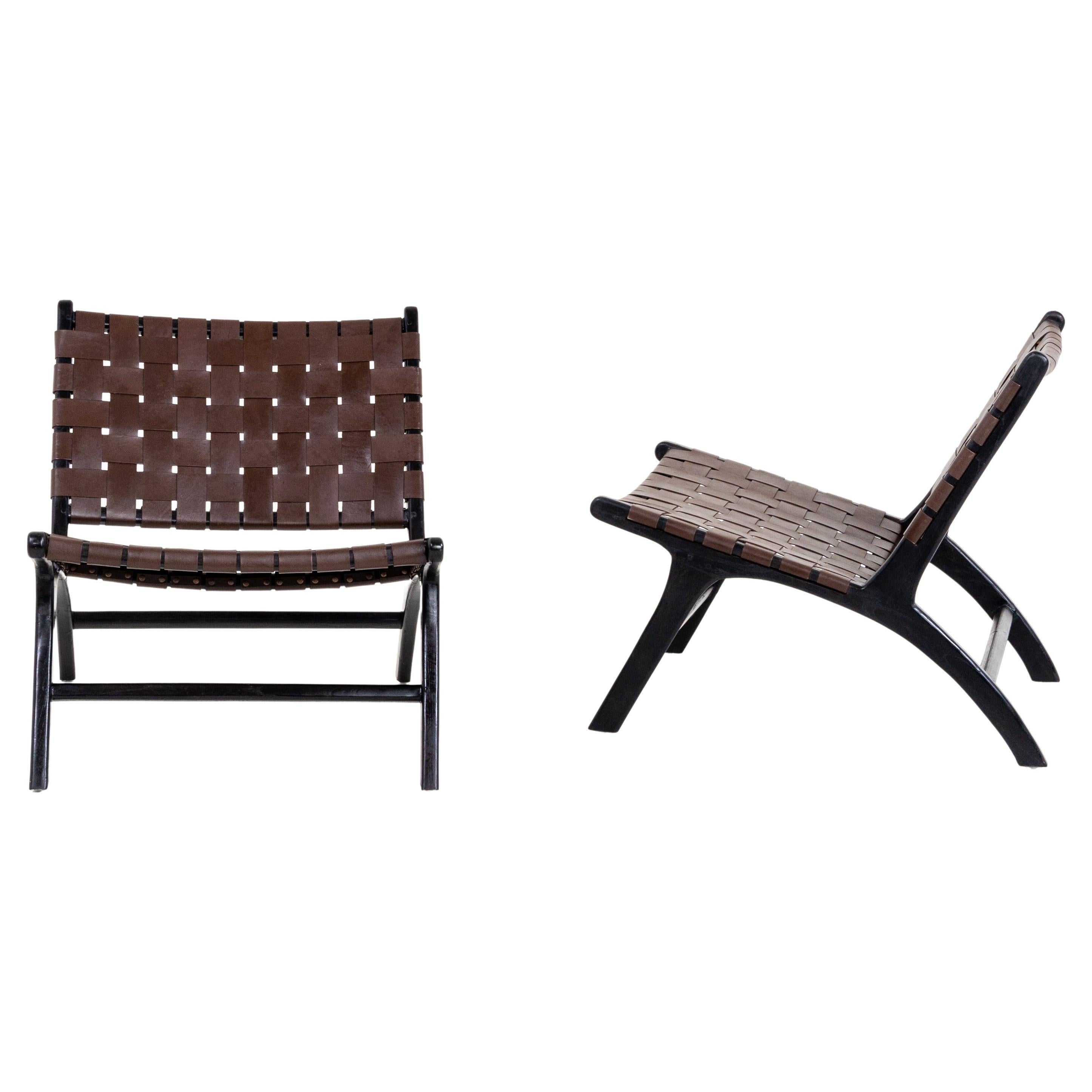 Olivier de Schrijver, Lounge Chairs with Leather Cover, 20th Olivier de Schrijver, Lounge Chairs with Leather Cover, 20th