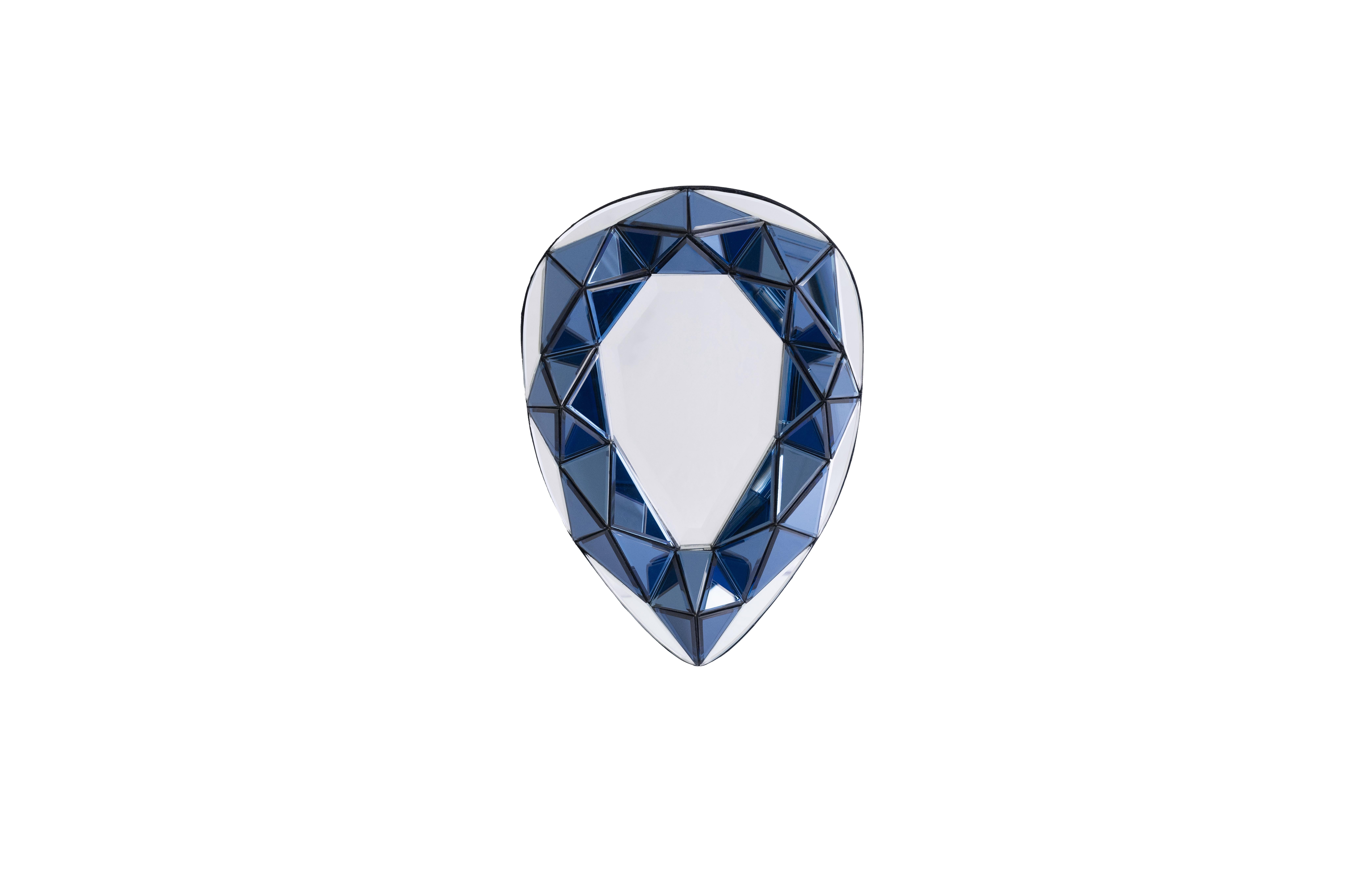 Signiert von Olivier De Schrijver - Blauer Reliefspiegel in Teardrop-Form Contemporary (Belgisch) im Angebot