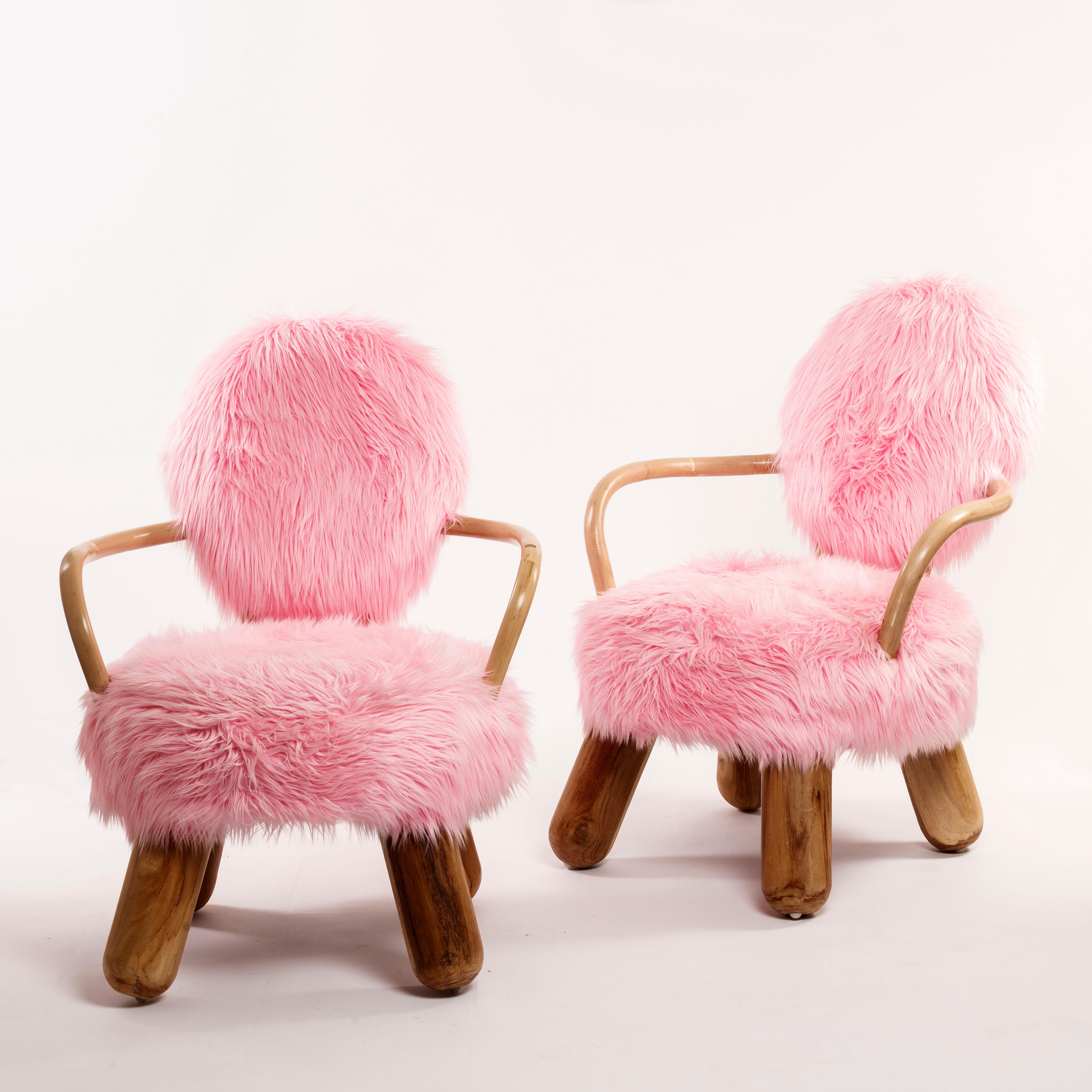 Faux Fur Olivier De Schrijver Outstanding Pink Queen Armchair Signed & Numbered 5-6, 1980 For Sale