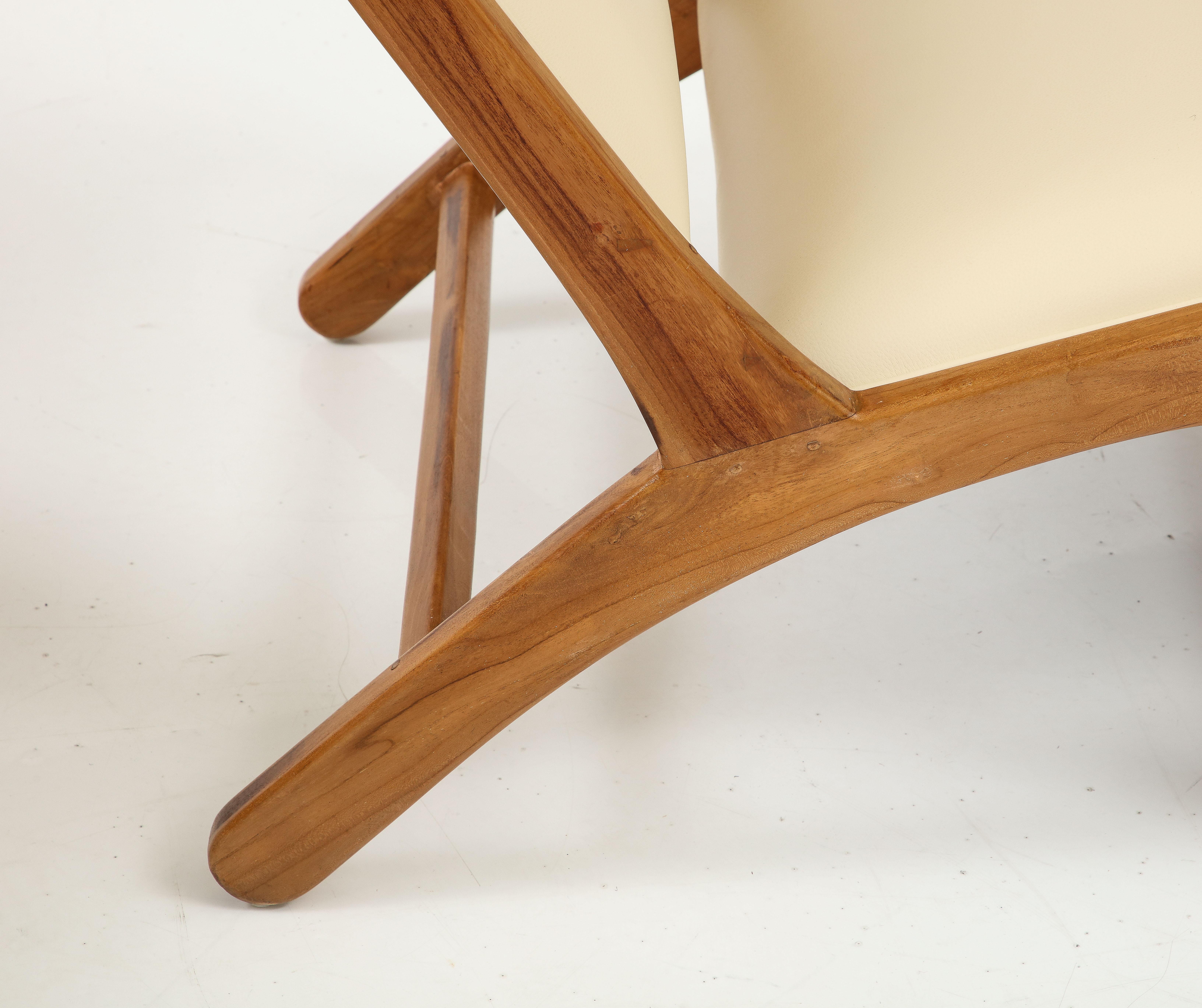 Olivier De Schrijver Pair of Oak and Leather Chairs,  Signed & Numbered For Sale 5