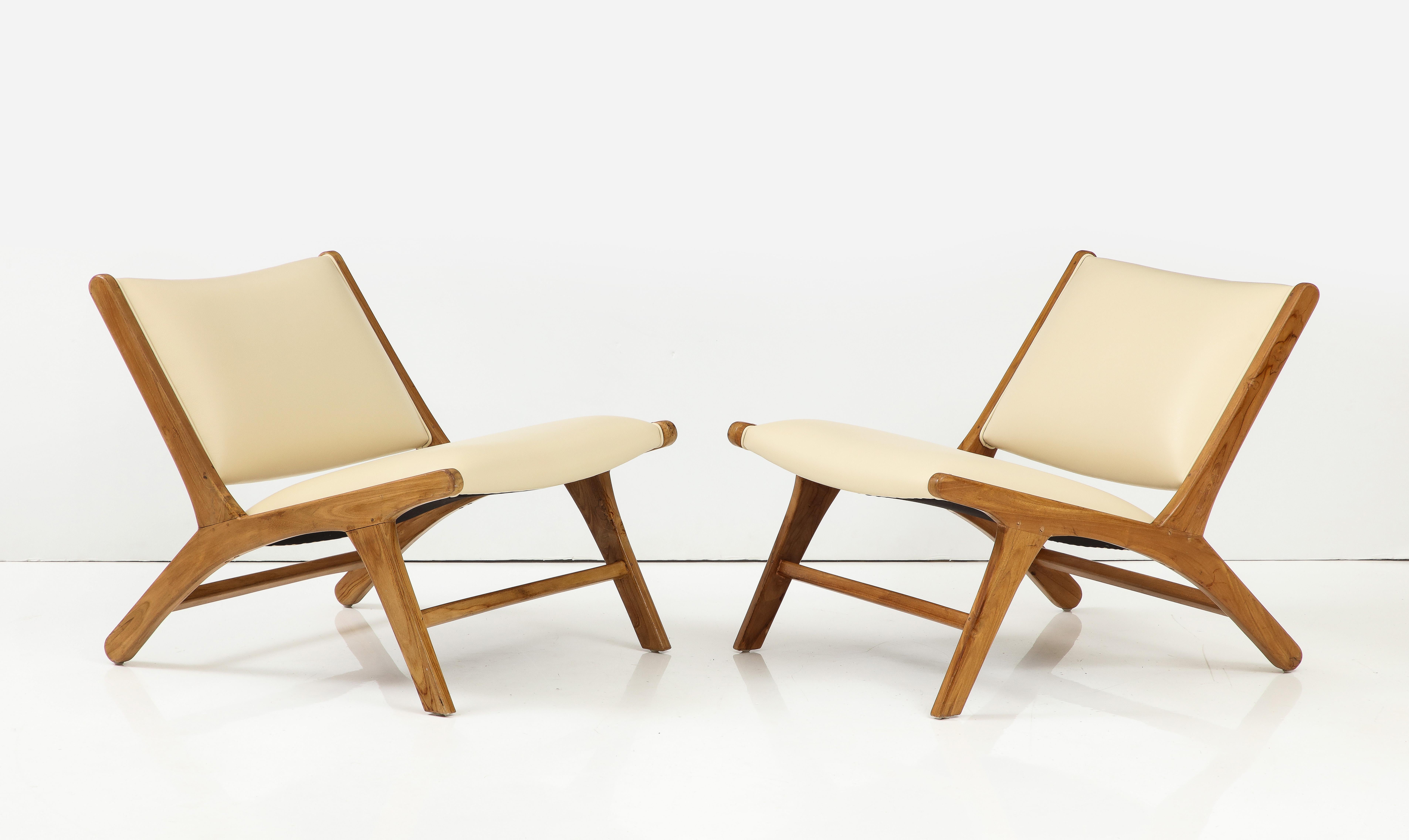 Olivier De Schrijver Pair of Oak and Leather Chairs,  Signed & Numbered For Sale 7