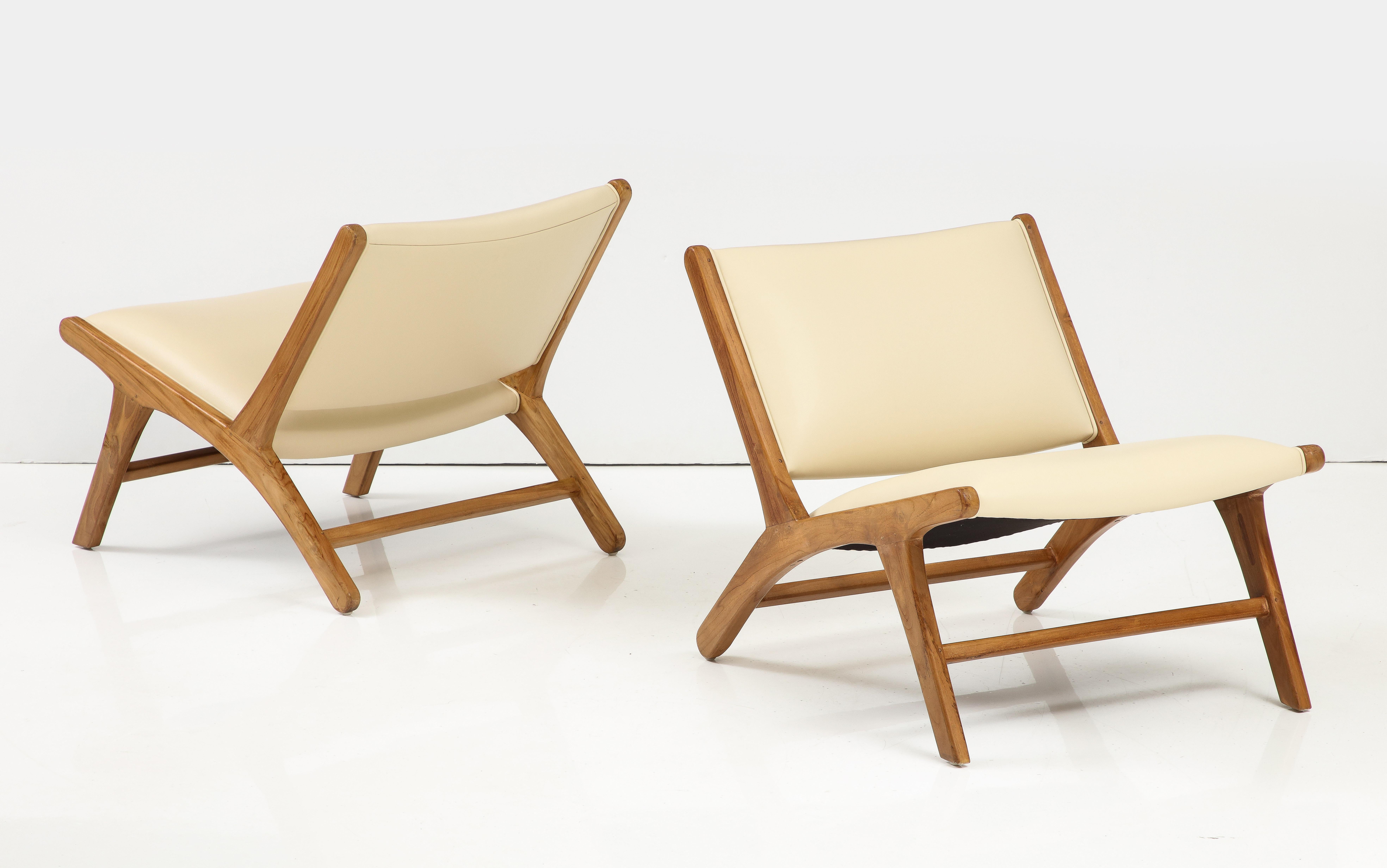 Olivier De Schrijver Pair of Oak and Leather Chairs,  Signed & Numbered For Sale 8