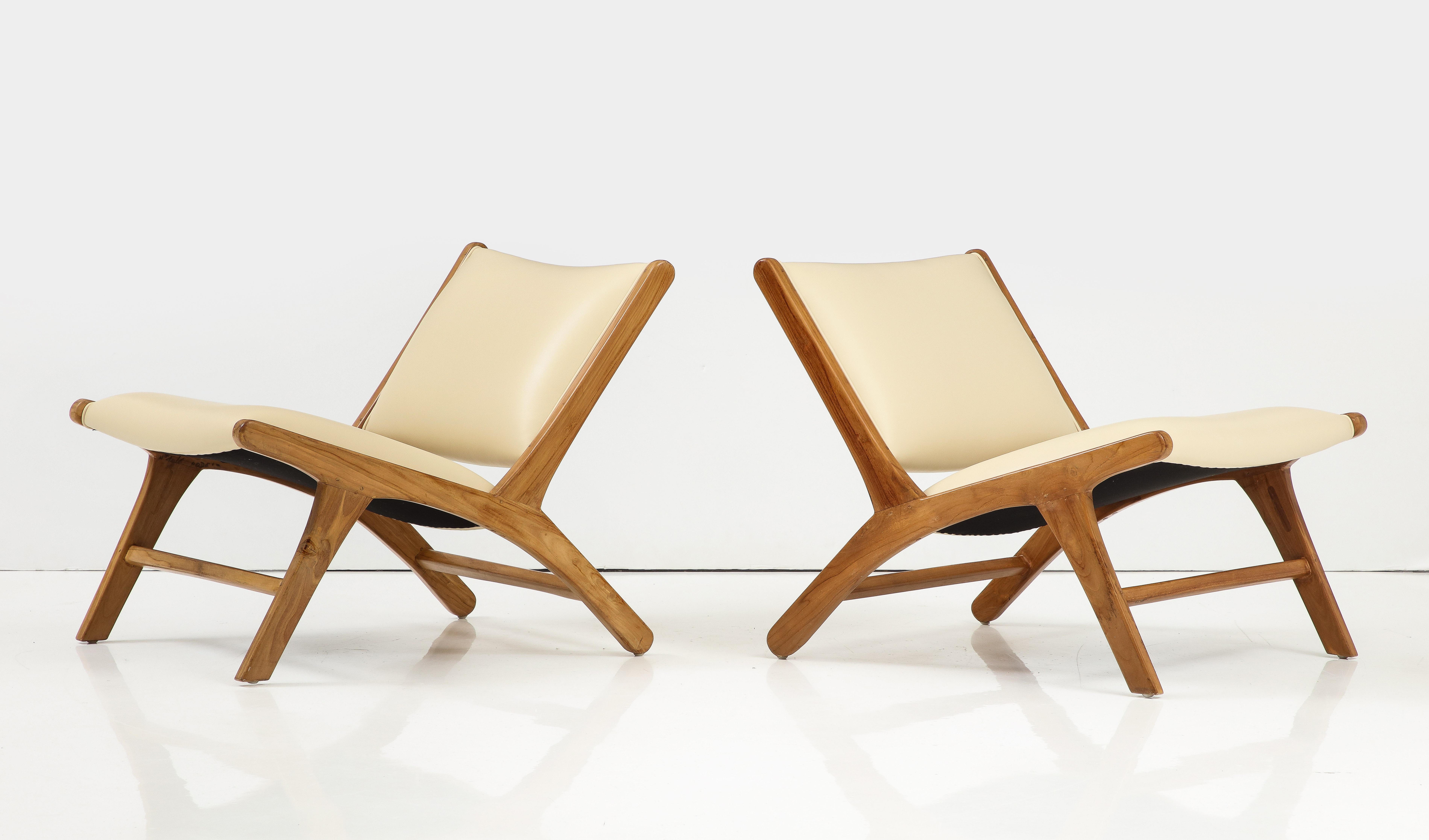 Modern Olivier De Schrijver Pair of Oak and Leather Chairs,  Signed & Numbered For Sale