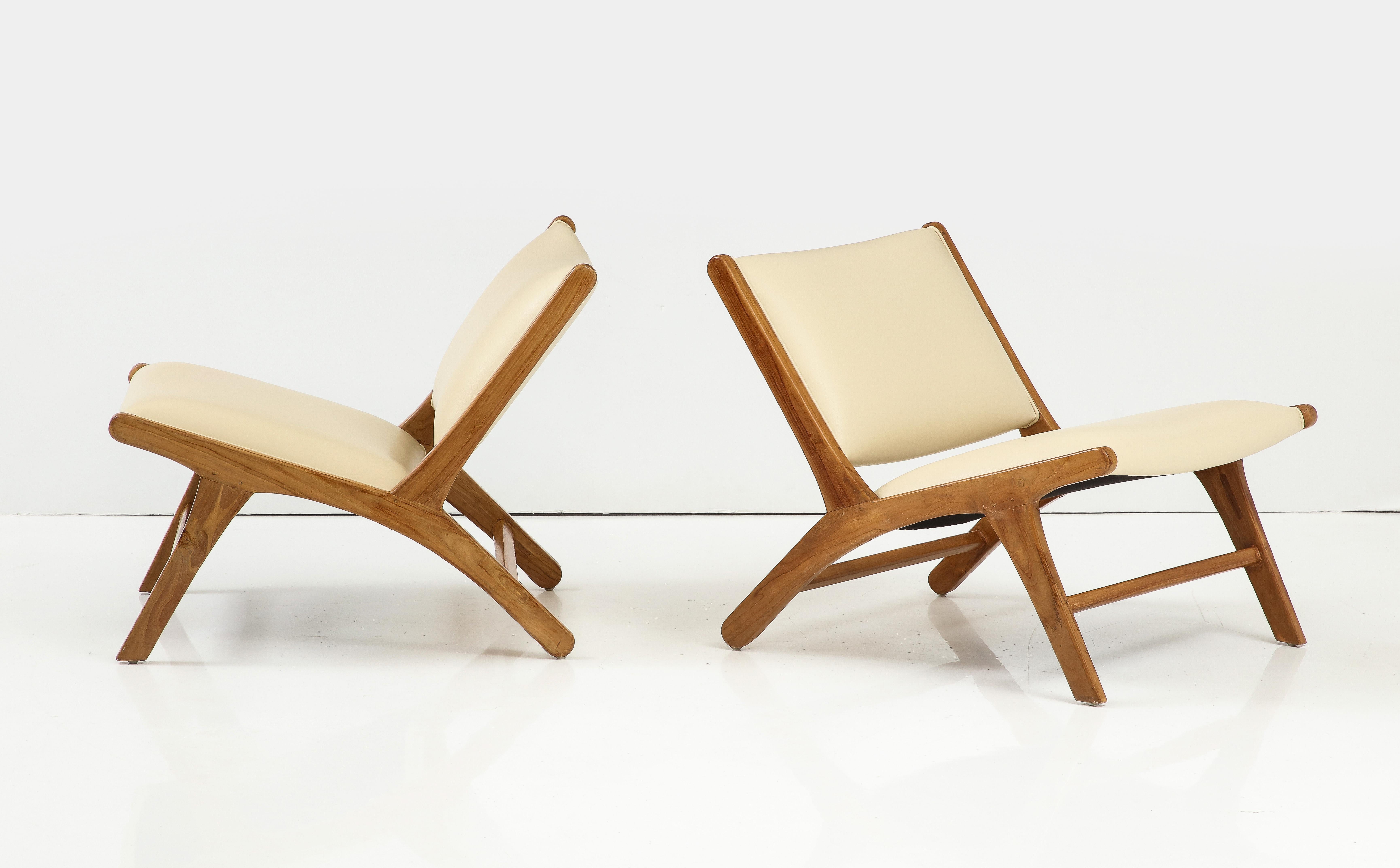 Belgian Olivier De Schrijver Pair of Oak and Leather Chairs,  Signed & Numbered For Sale