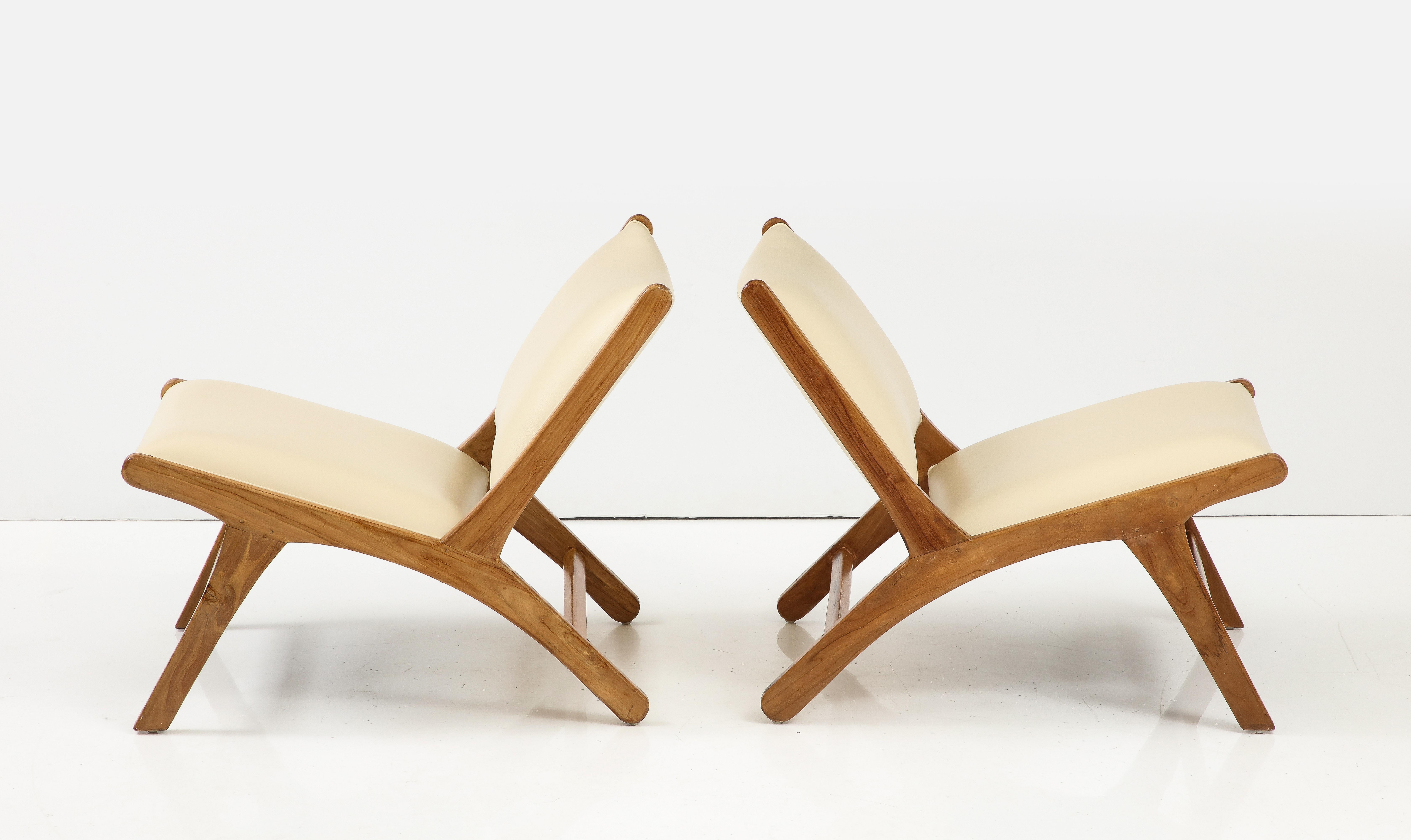 Late 20th Century Olivier De Schrijver Pair of Oak and Leather Chairs,  Signed & Numbered For Sale