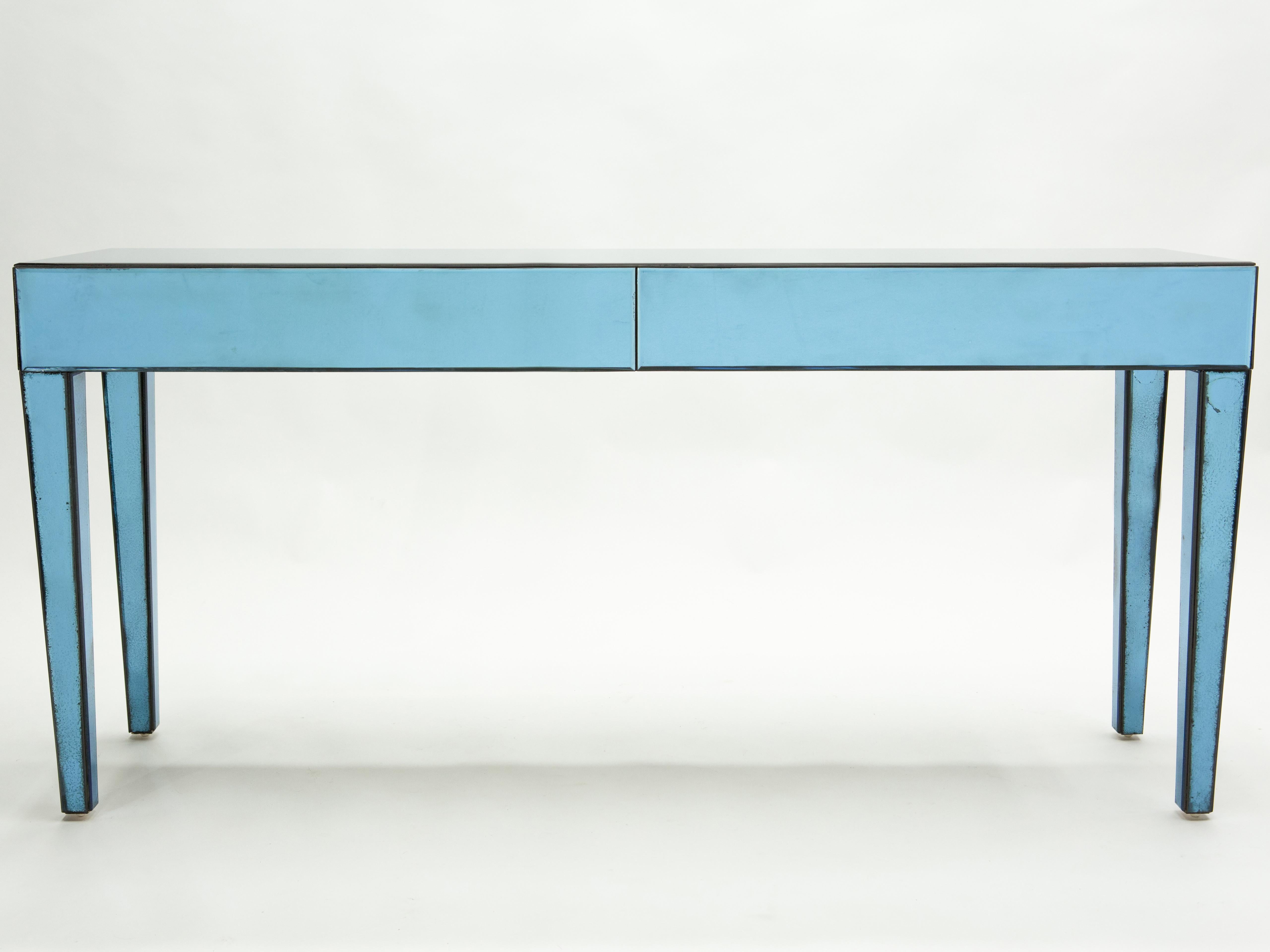Grande table console en miroir signe Olivier De Schrijver, annes 1990 7