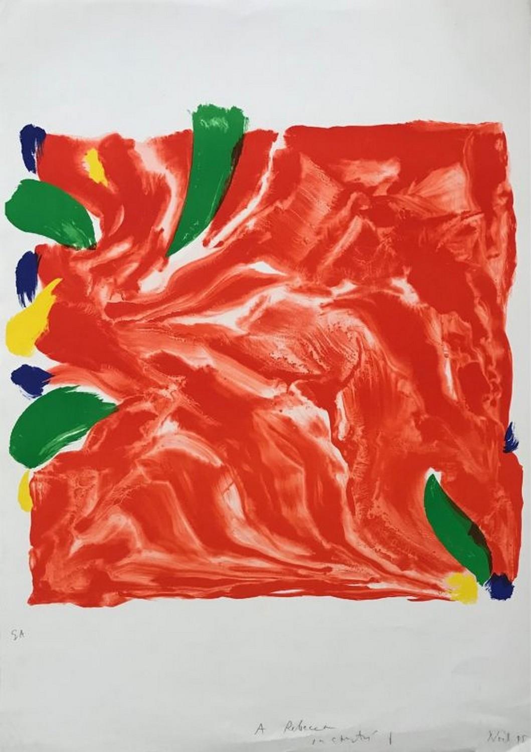 Olivier Debre Abstract Print - Composition in red, green, blue and yellow 