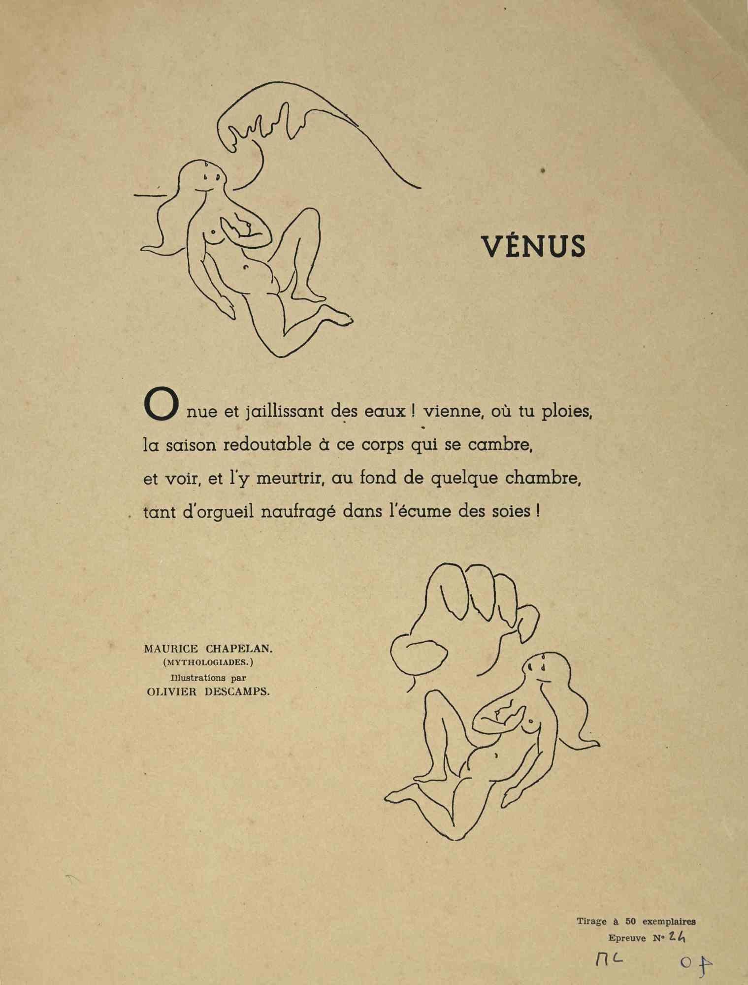 Venus is a print realized by Olivier Descamps in the early 20th Century. 

Woodcut on paper.

Signed on the lower

Numbered, edition of 50 prints.

Good conditions.