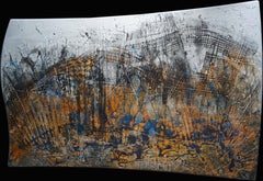 "7ème pas vague" abstrait, vernis au pistolet, pigments sur papier.  Wood 128x88cm