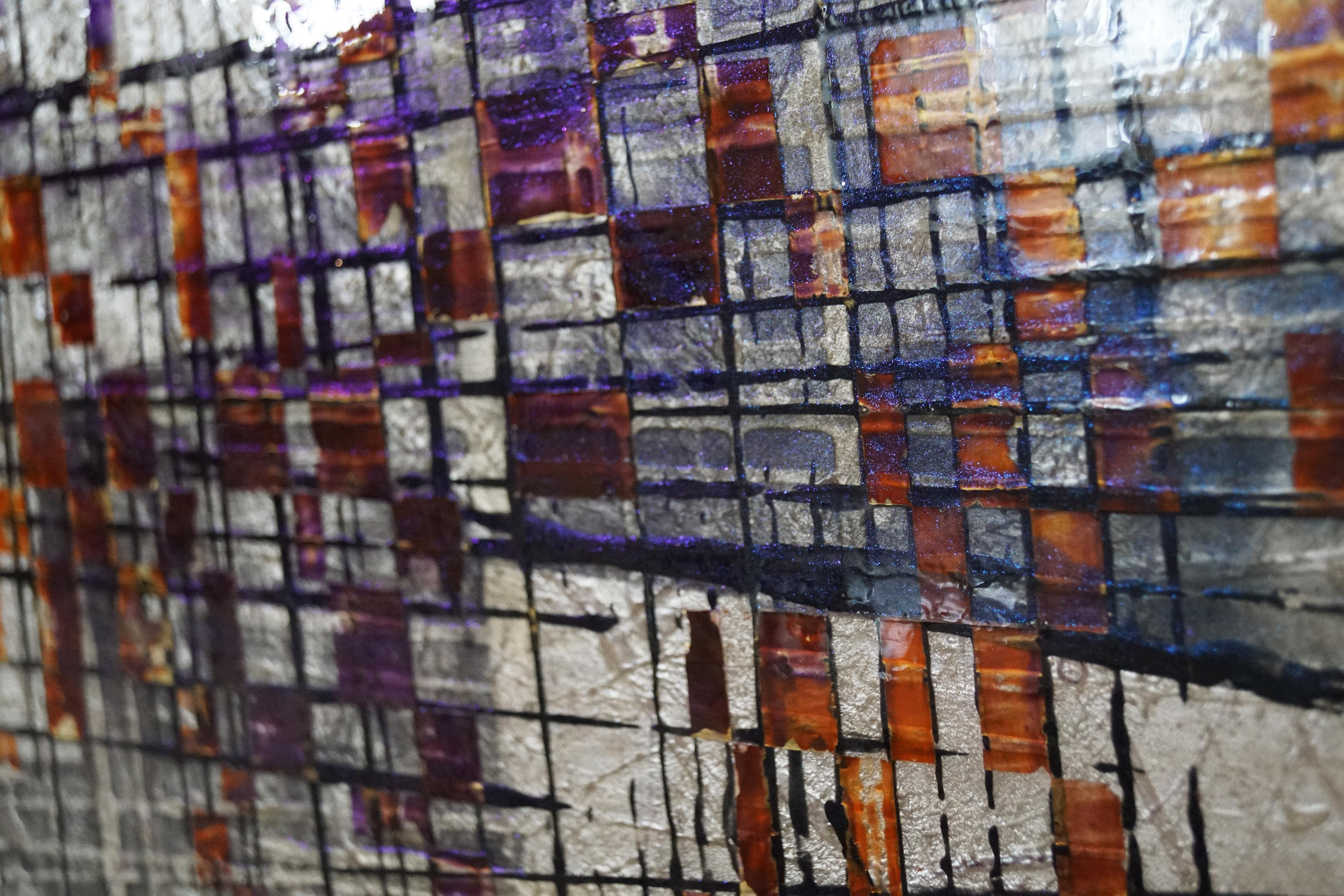 Peinture abstraite  Un air de riviera   Vernis au pigment sur bois 250 x 250 cm en vente 5