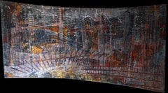"Black City" abstract painting  varnishes pigment on wood 210x120cm