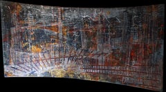 "Pittura astratta "Black City  vernici pigmento su legno 210x120cm
