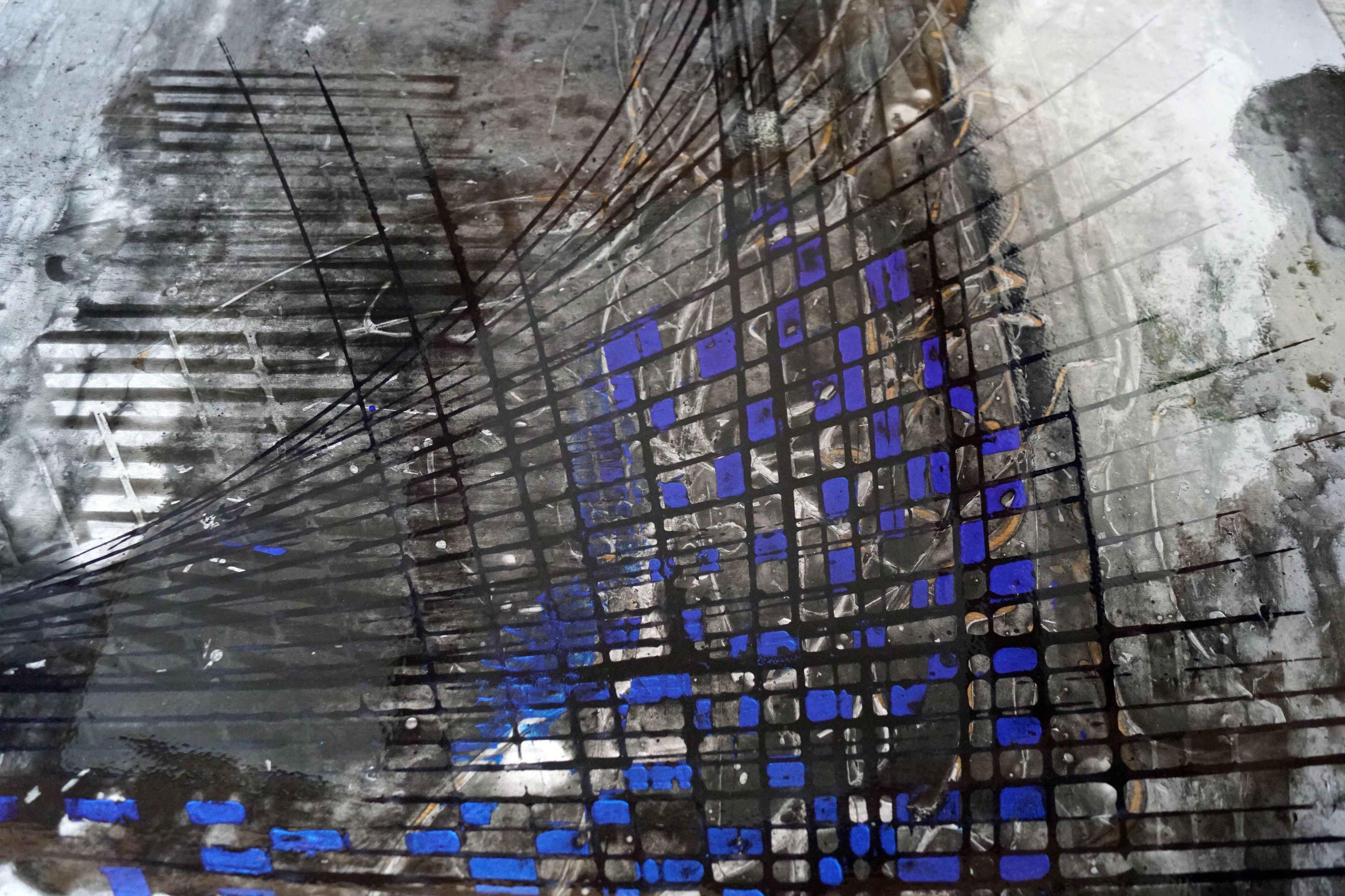 „Coucou 2“ Abstrakte Lackierung von Pigmenten auf Holzplatte 125x100cm  2021 im Angebot 1